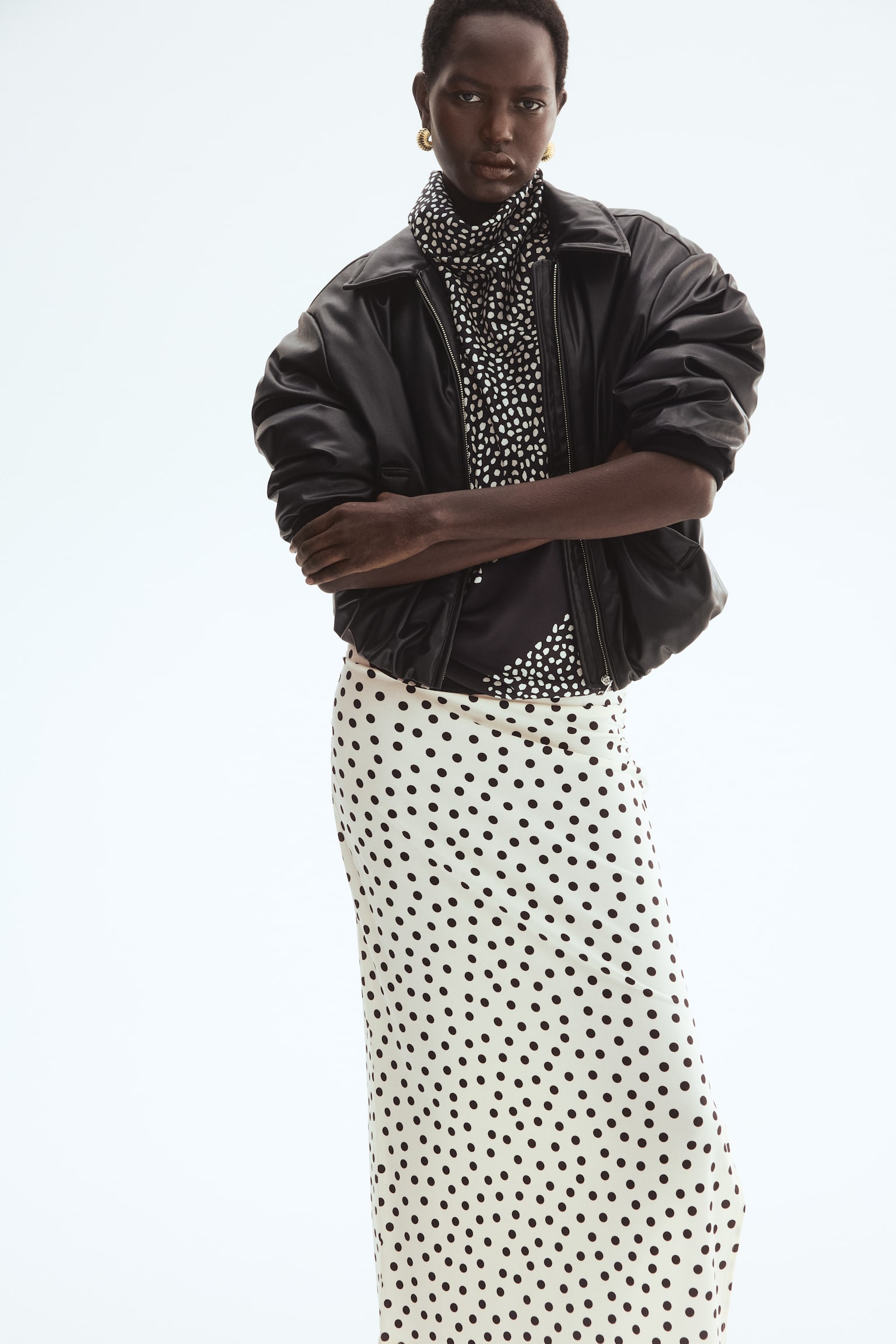 Draped midi skirt - Cream/Polka dot/Black/Polka dot/Dark brown - 5