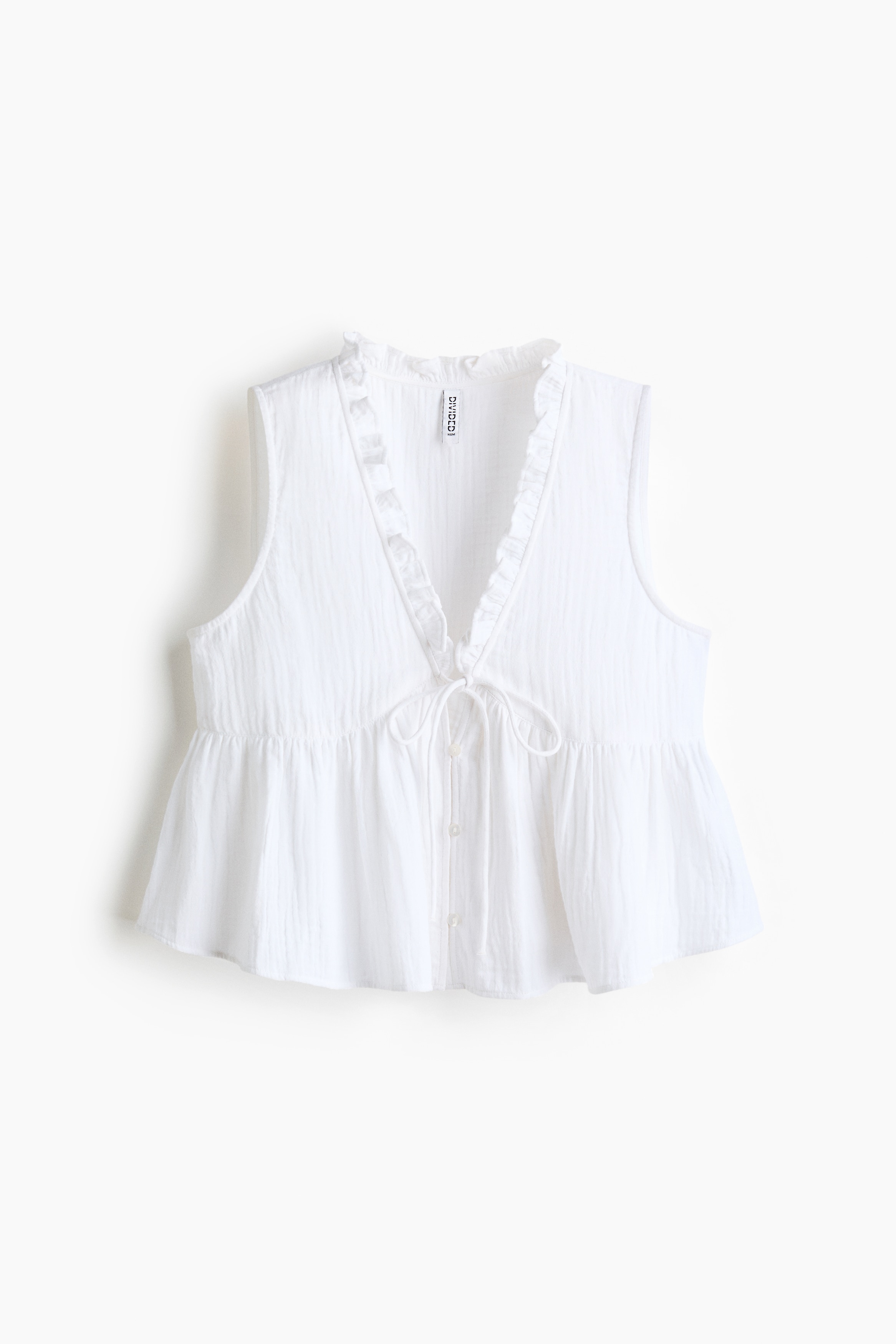 Frill-trimmed muslin top - White/Dark grey
