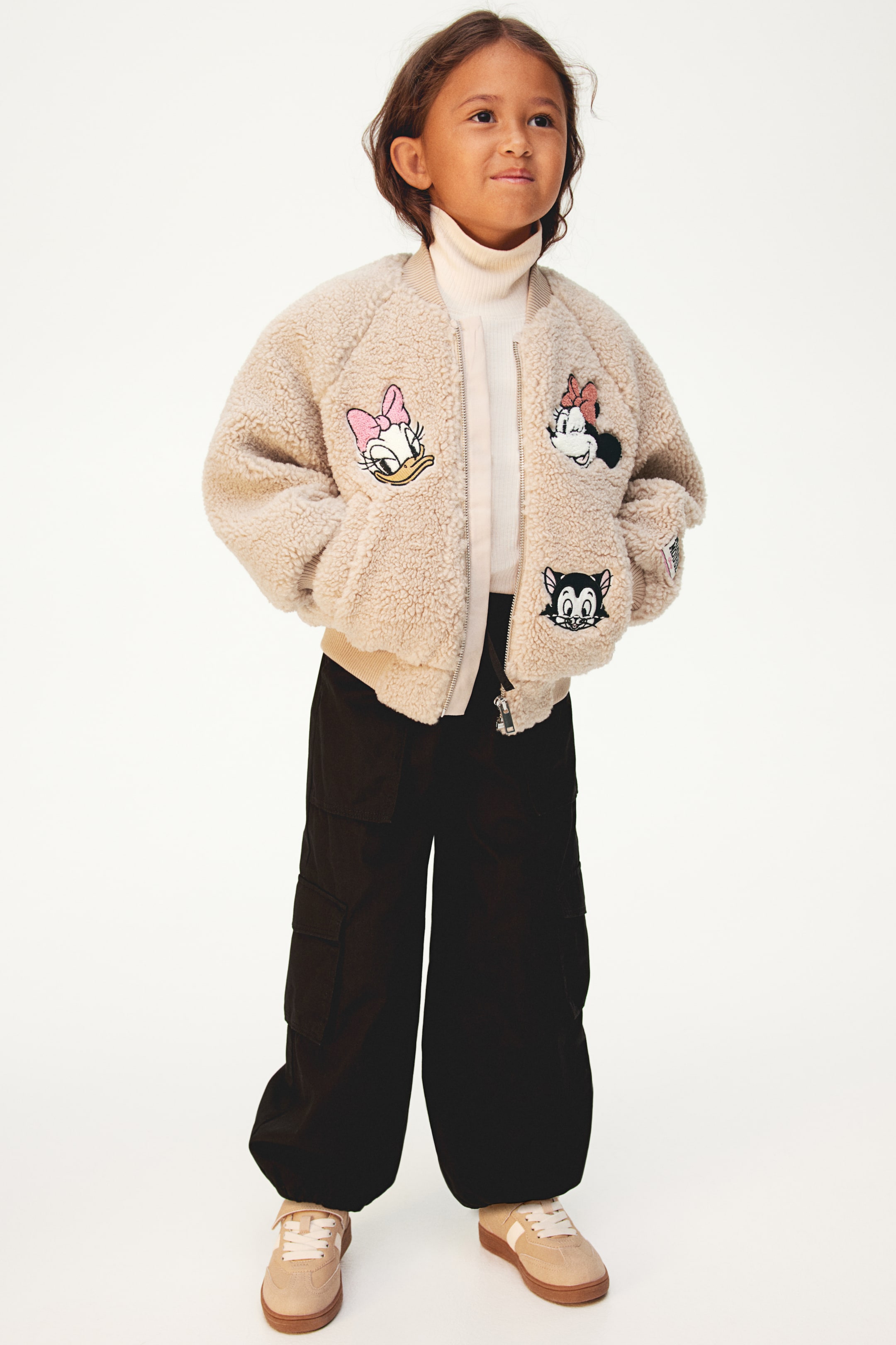 Appliquéd Teddy Fleece Bomber Jacket