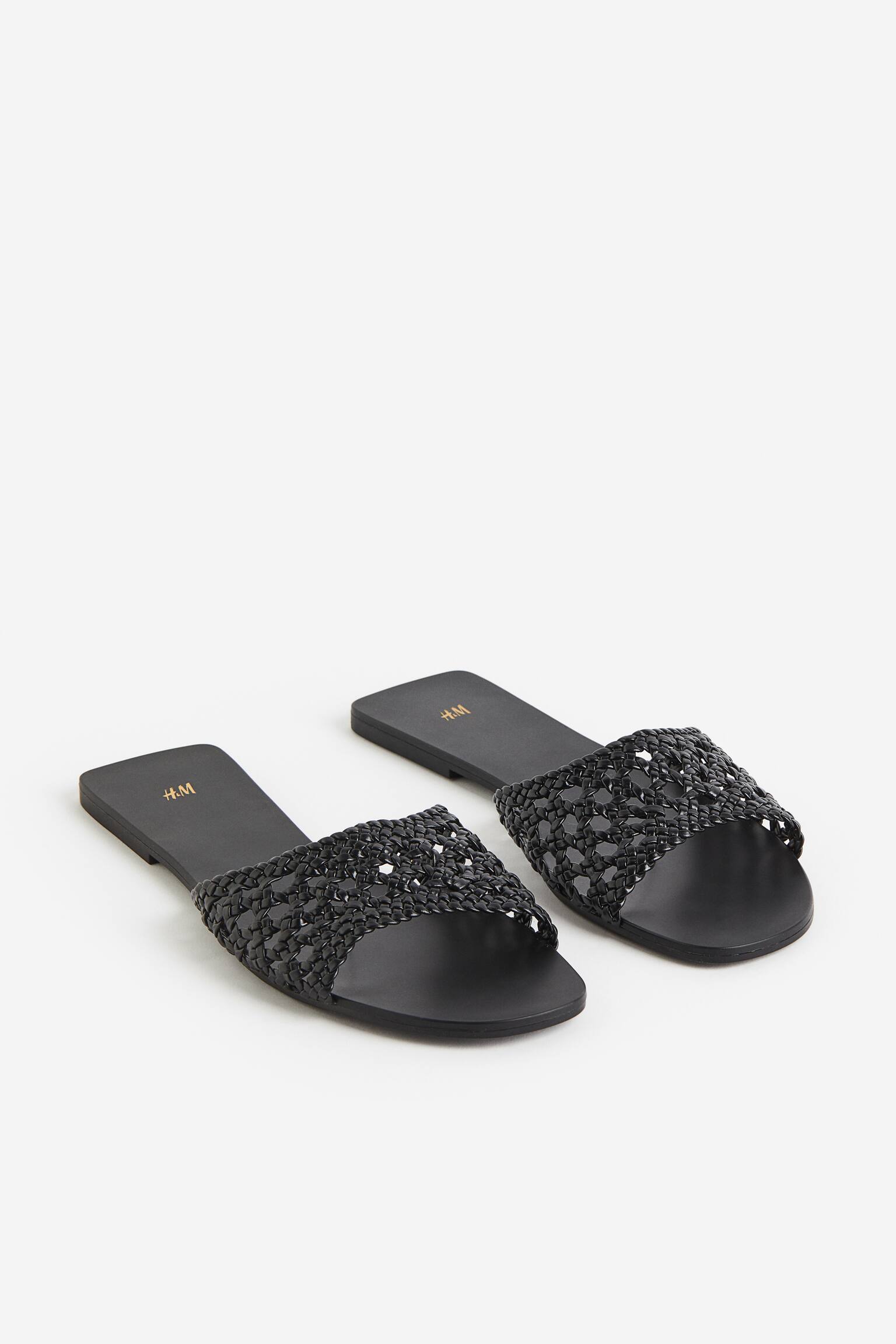 Braided Detail Slides - Black/Gold colour - 3