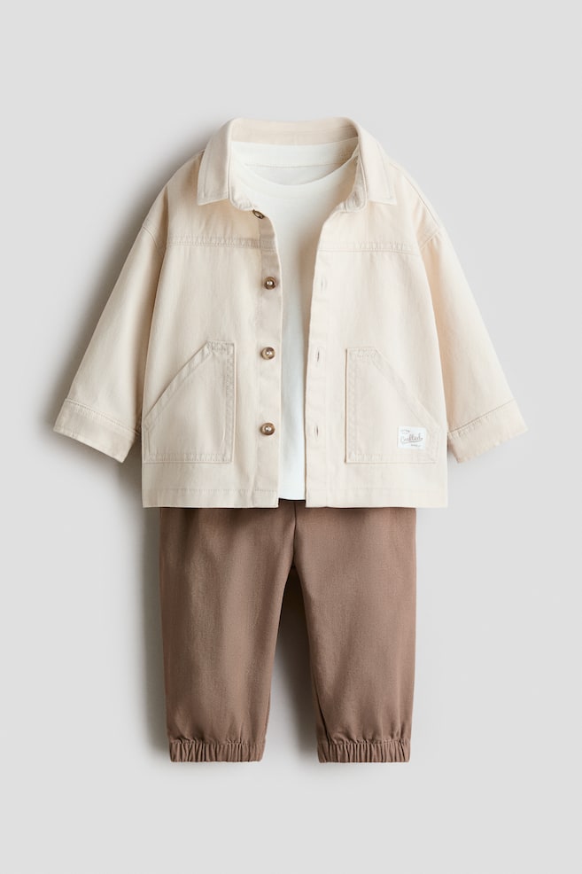 3-piece Cotton Set - Light beige/Brown - 1