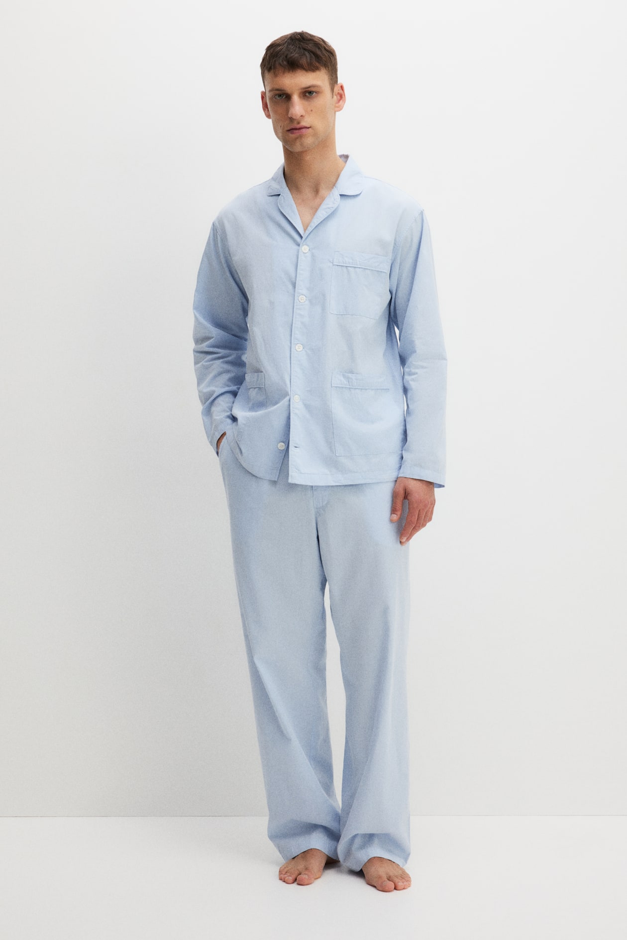 Pigiama in cotone con camicia e pantaloni Azzurro UOMO H&M