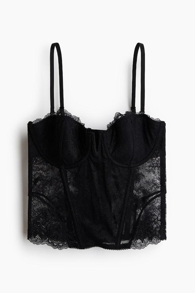 Bustier aus Spitze mit gepolsterten Cups - Schwarz - 1