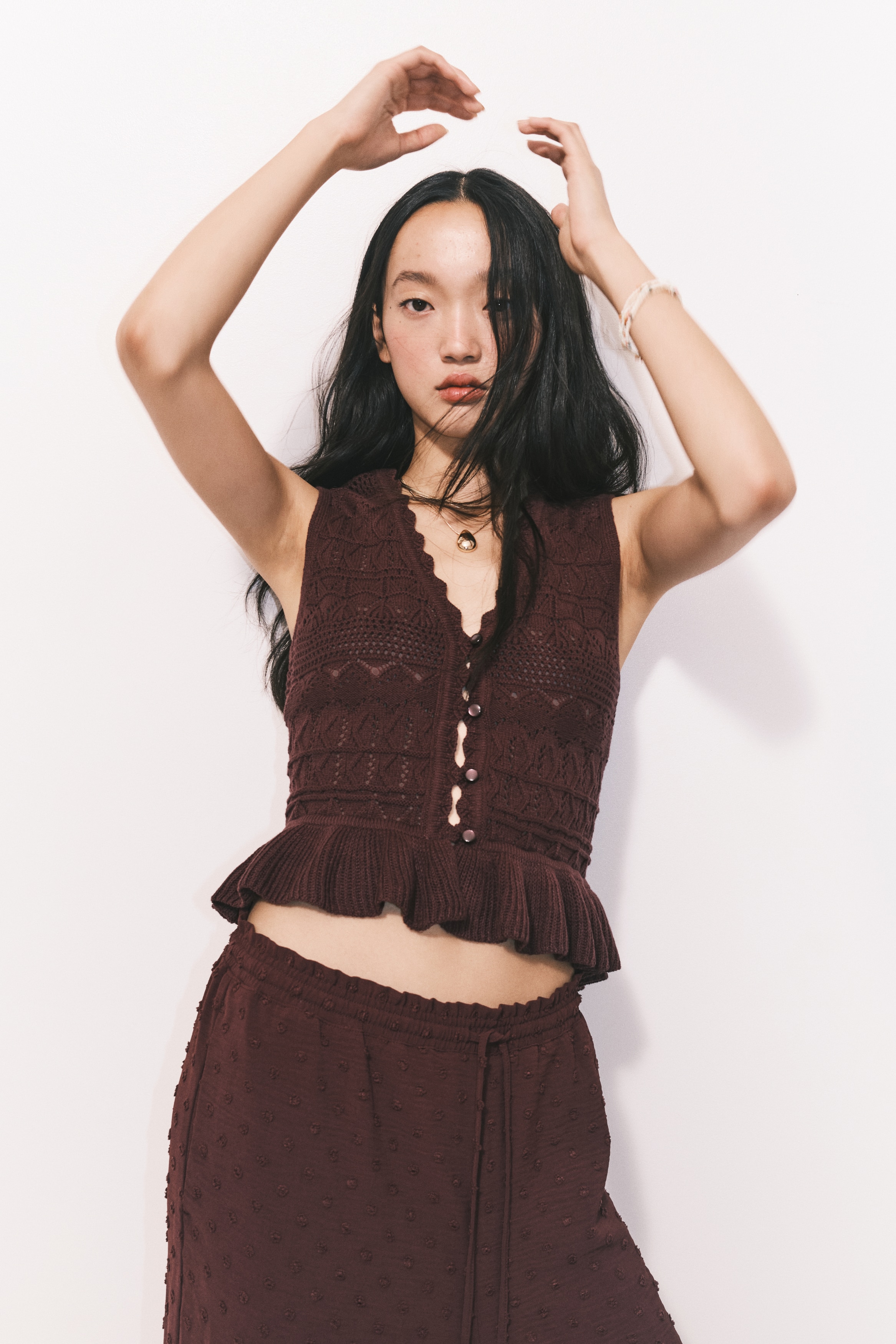 Pointelle-knit waistcoat