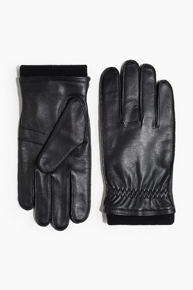 Leather gloves - Black/Dark brown - 1