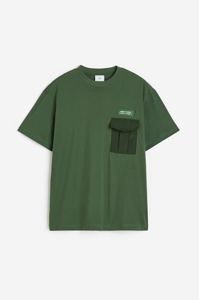 Relaxed Fit Pocket-detail T-shirt - Dark green/Black - 2