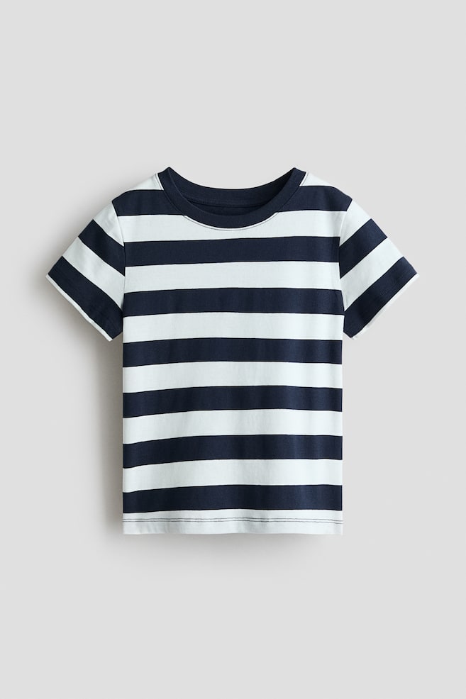 T-shirt en coton - Marine/rayures blanches/Blanc/Taupe chiné/Turquoise clair/Marine/Noir/Blanc/à rayures rouge foncé/Gris clair chiné/Bleu ancien/Rouge clair/Blanc/Bleu clair/rayé/Beige clair/rayé - 1