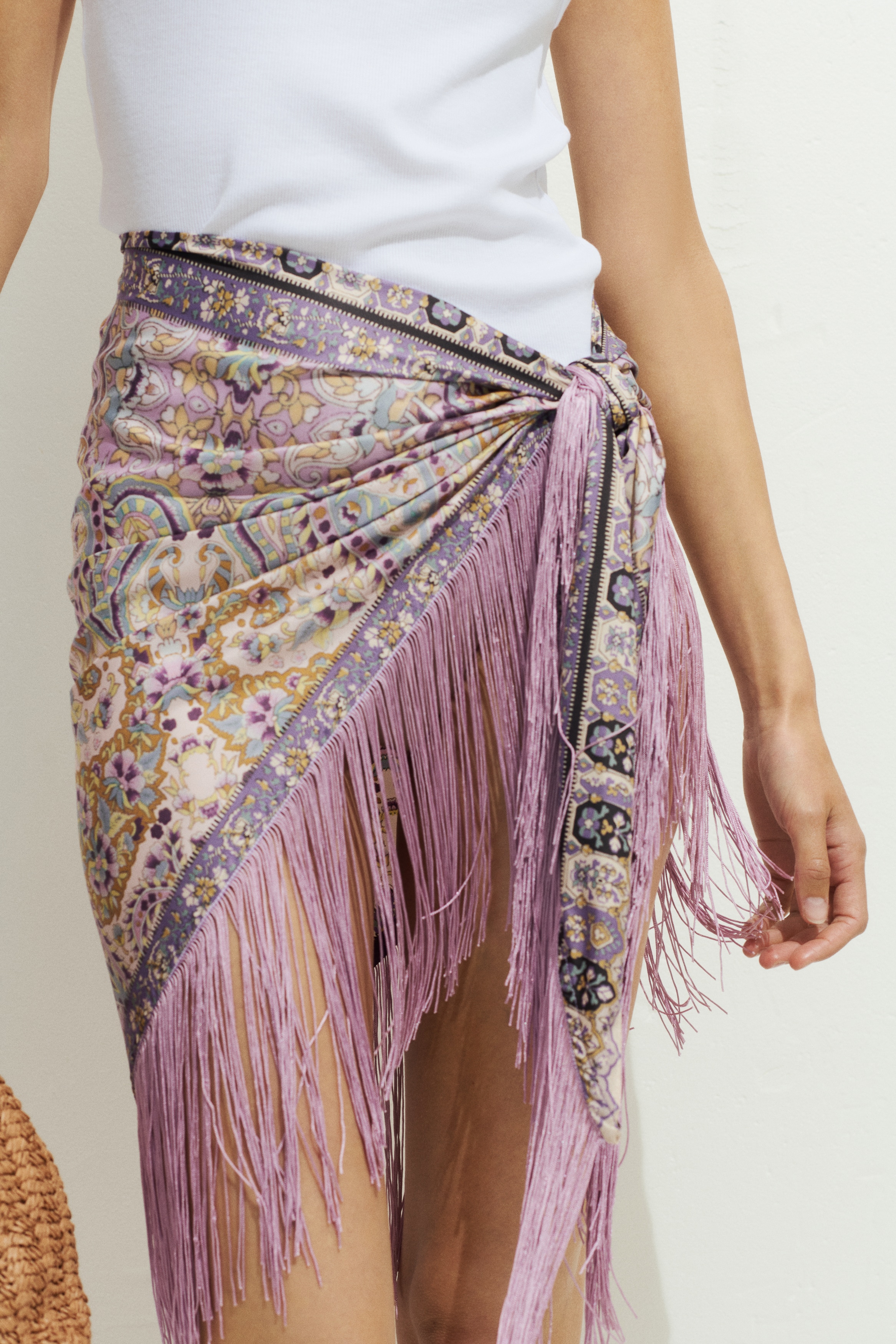 Women's Dusty purple/paisley Fringed Satin Hip Scarf | H&M US