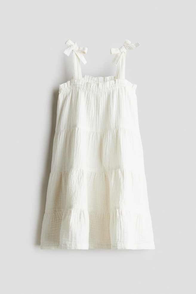 Cotton Muslin Dress - White/Light dusty pink - 1