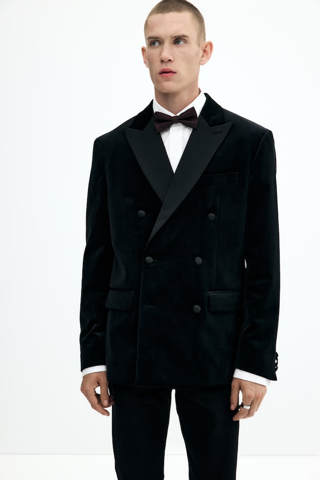 Veste croisée Regular Fit en velours - Noir - 1