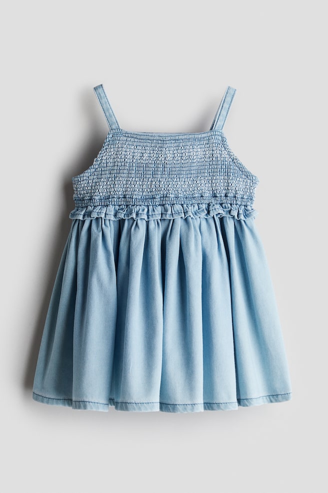 Vestido denim fruncido - Azul claro - 1