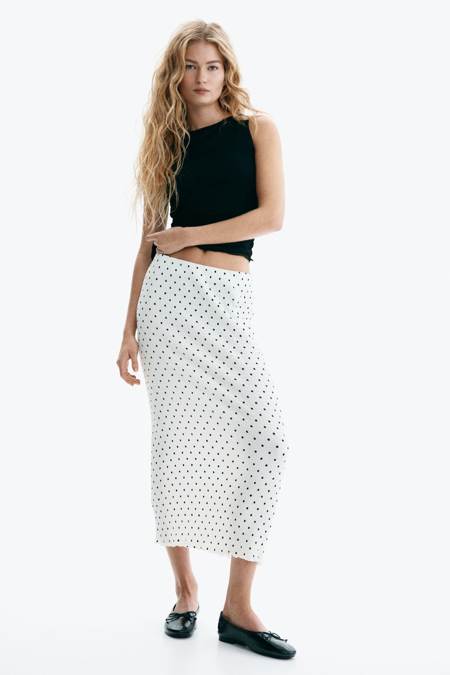 Smocked Skirt - White/dotted/Dark brown/Light yellow - 6