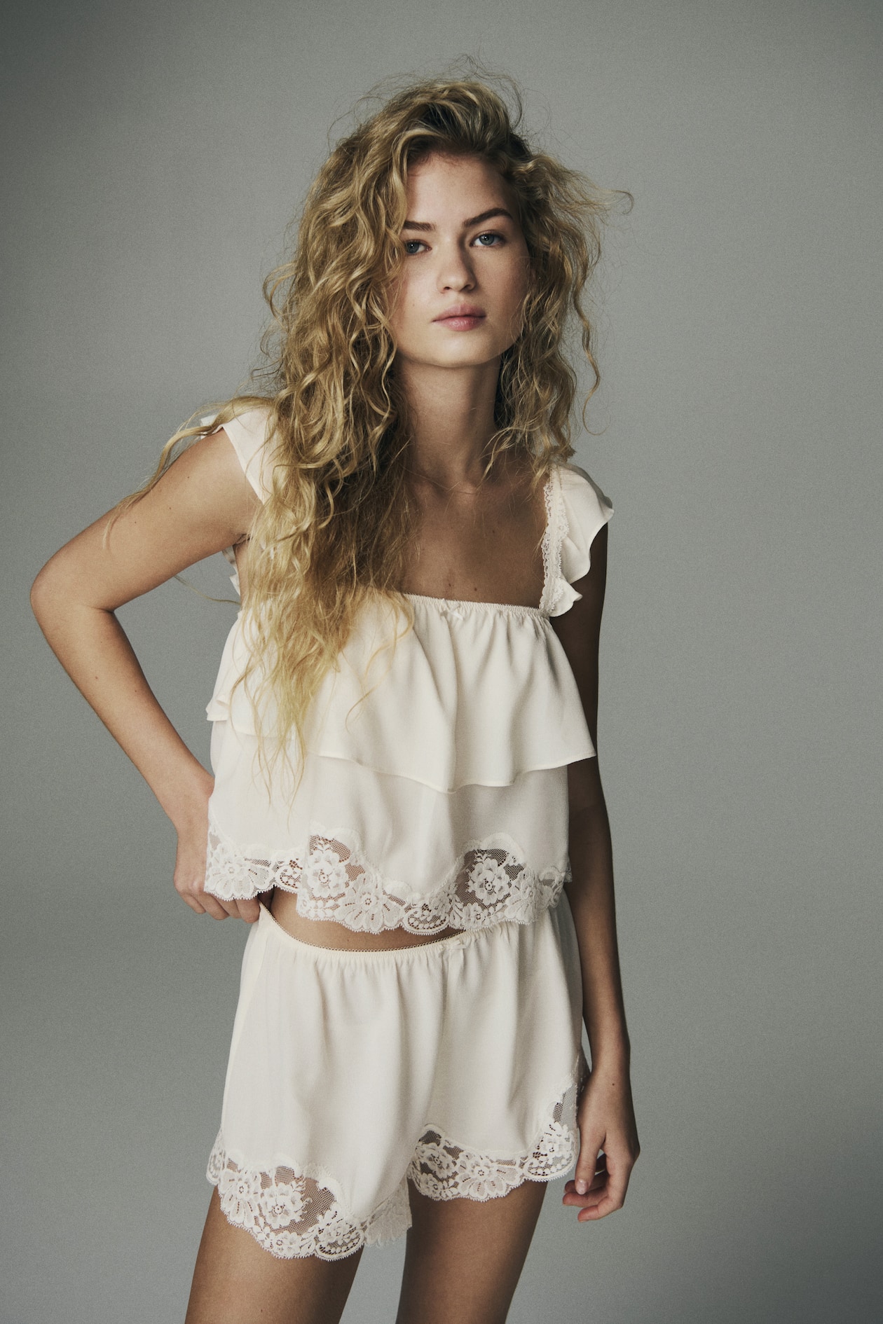 Lace-Trimmed Pajama Top