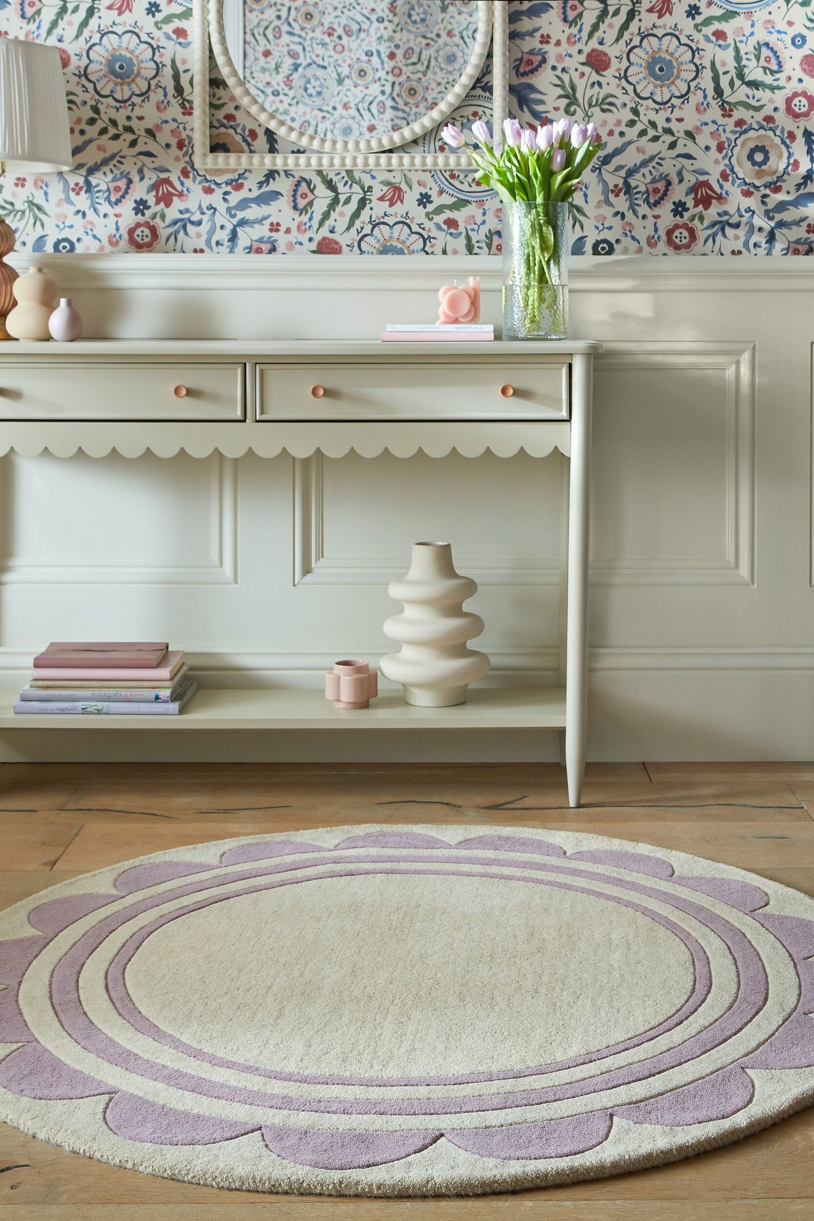 Lois Scallop Border Villaa Circle Matto - Violetti/Vihreä/Luonnollinen