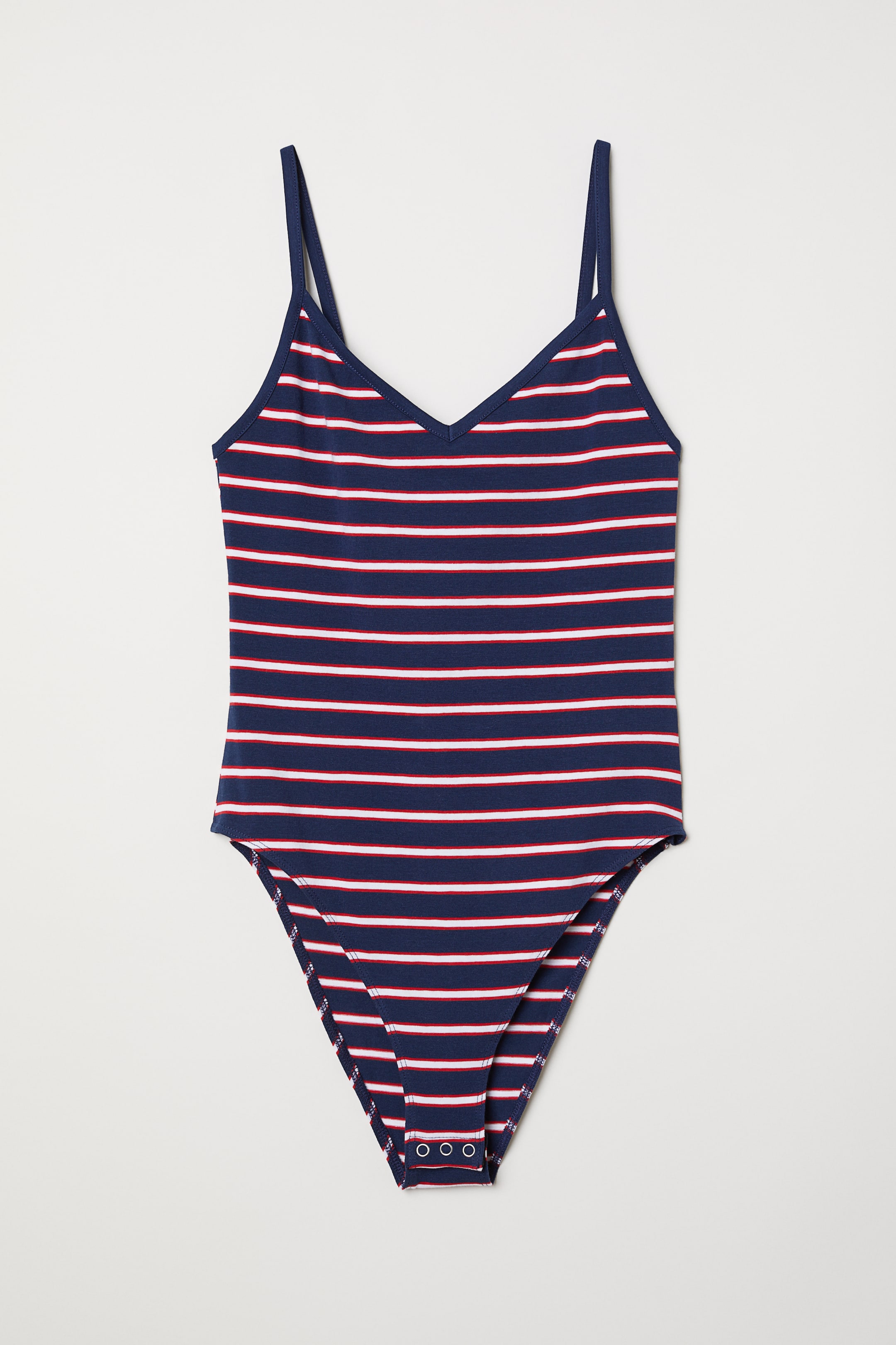 Ingrandisci l'immagine: Body in jersey con scollo a V - Blu scuro/righe - DONNA | H&M CH 1