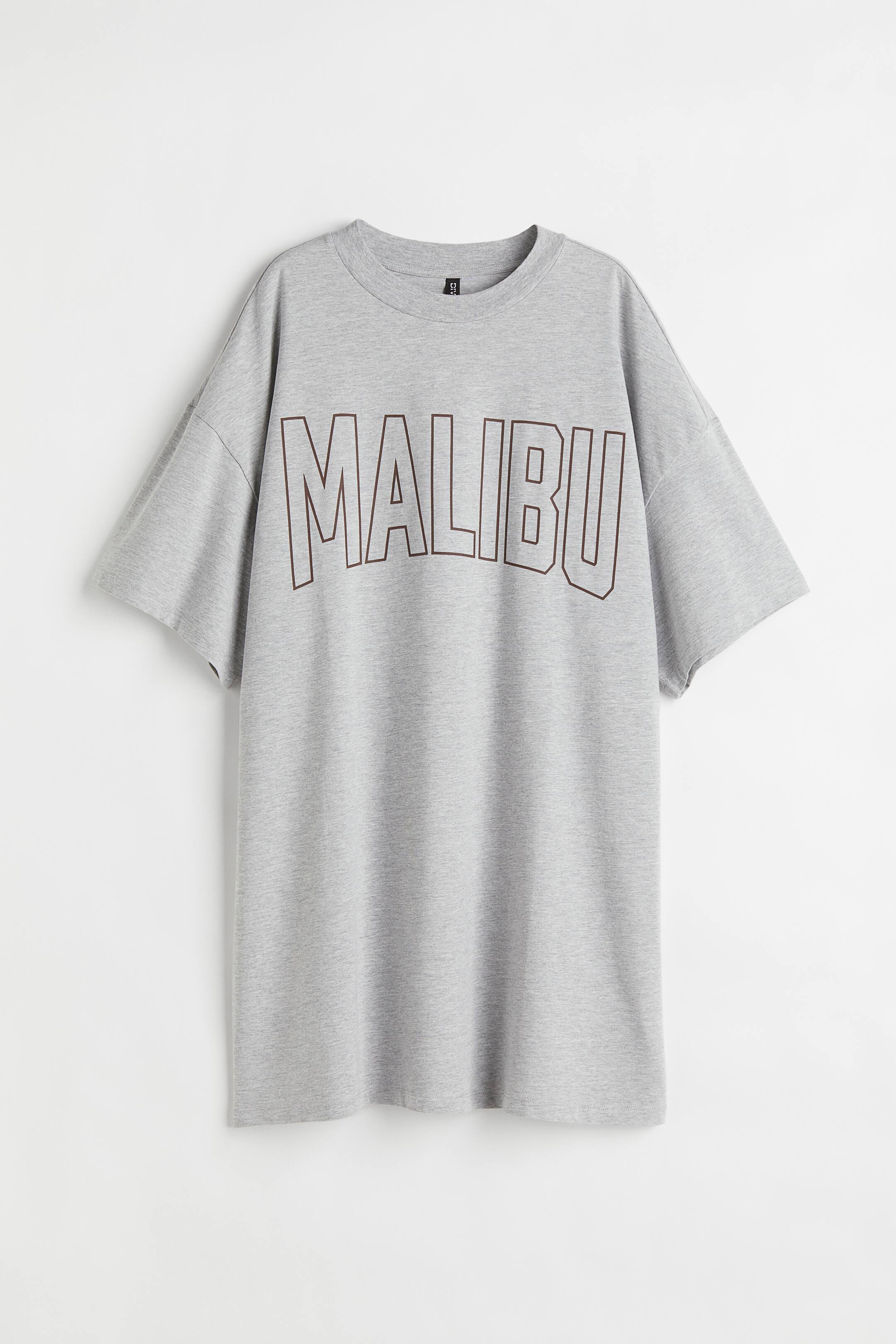 Oversized Printed T-shirt Dress - Round Neck - Short sleeve  