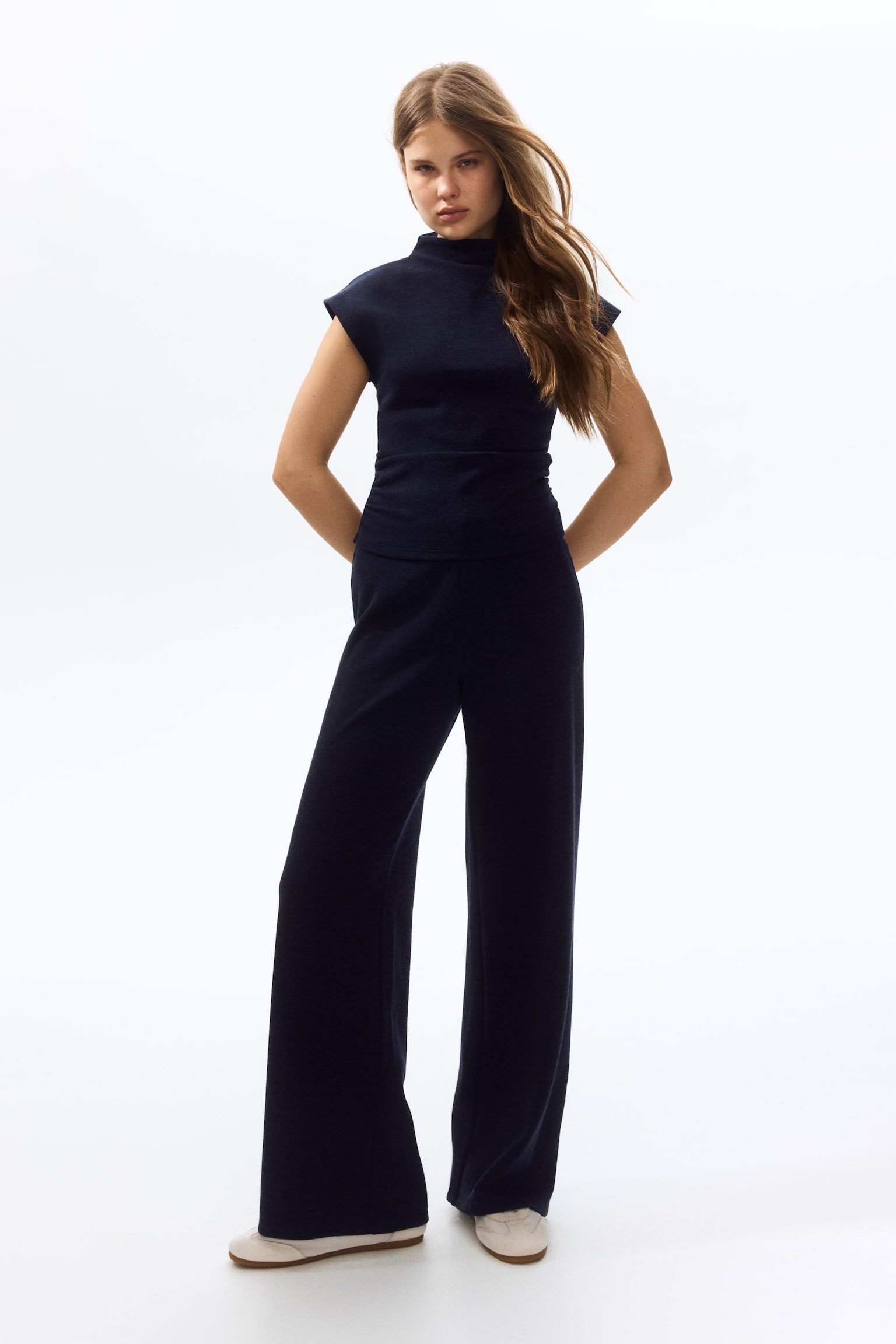 Straight-leg jersey trousers - Navy blue/Brown marl/Beige - 1