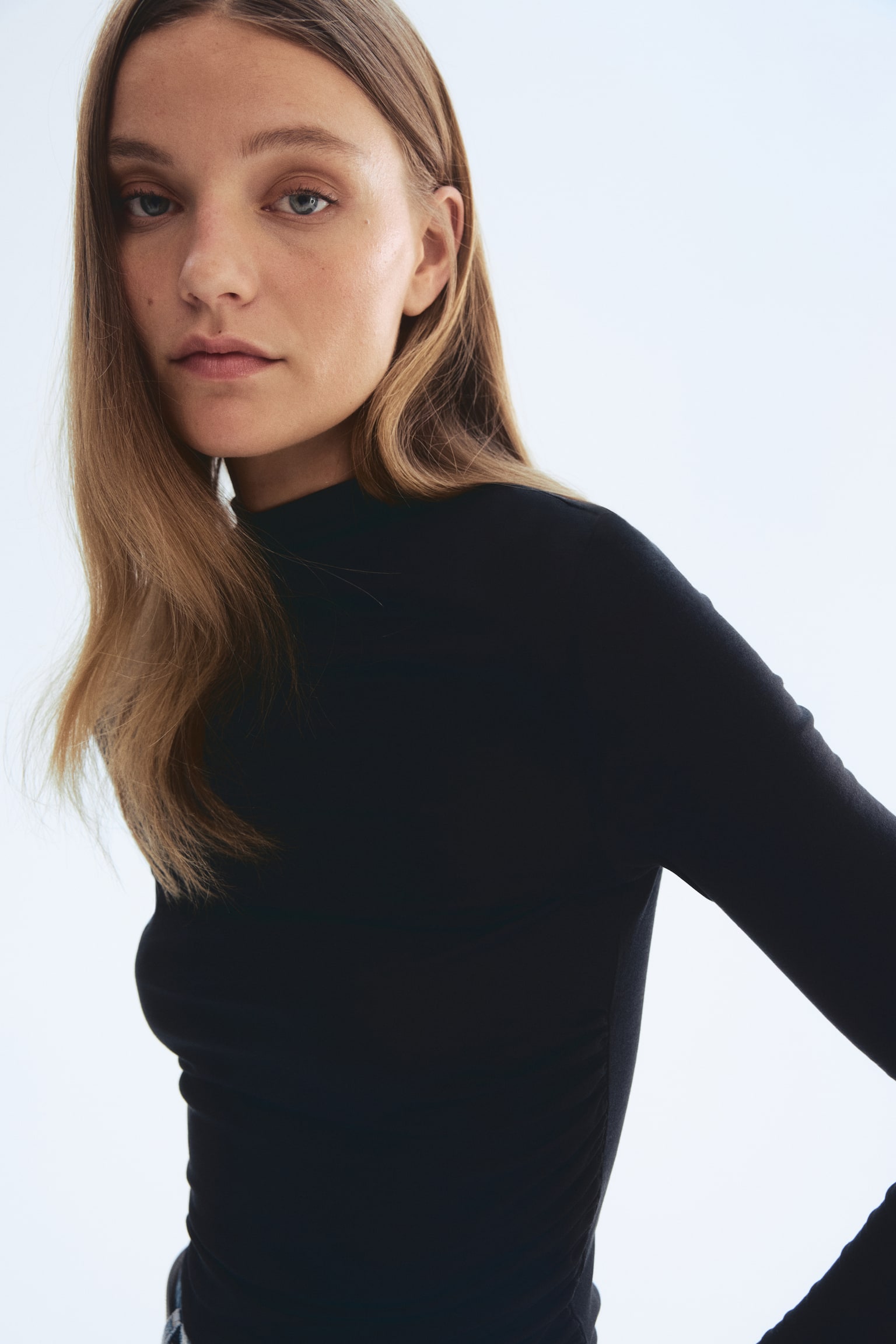 Draped silk-blend top - Black/Truffle grey - 6