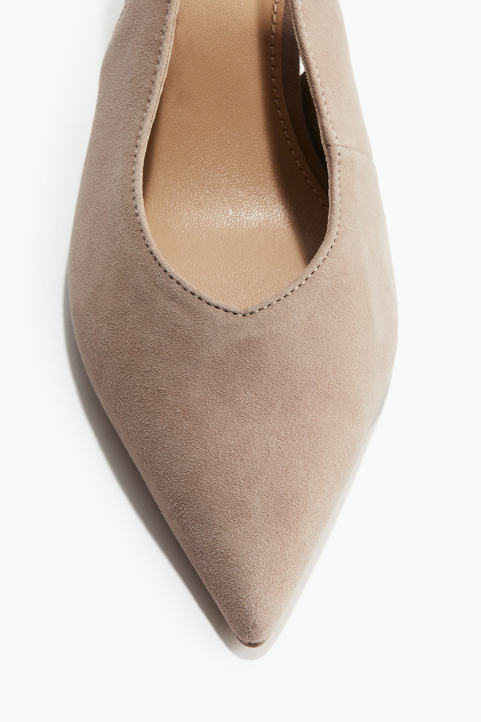 Suede Slingback Pumps - Beige/Black - 3