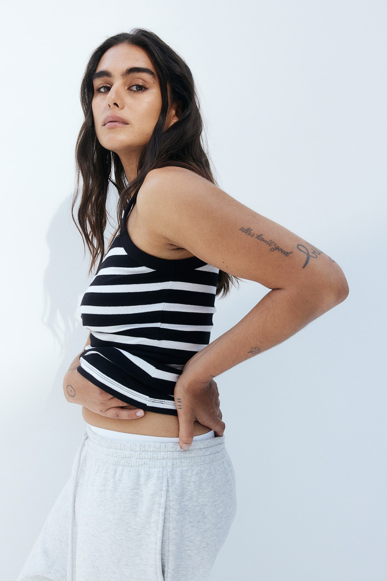 Ribbed Tank - Black/White stripe/Black/White/Dark grey/Light beige/White/Light blue stripe/Sage green/Light grey marle/Brown/Beige/Dusty blue/Powder pink - 5