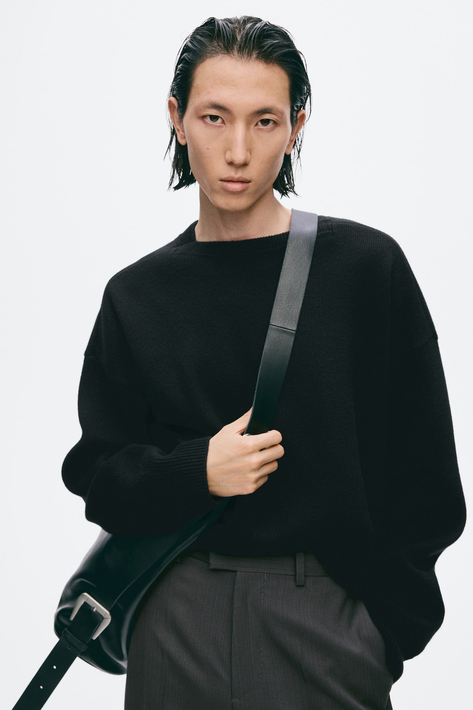 Мужской свитер H&M Loose-Fit Rib-Knit Cashmere, цвет: Чёрный — фото 3