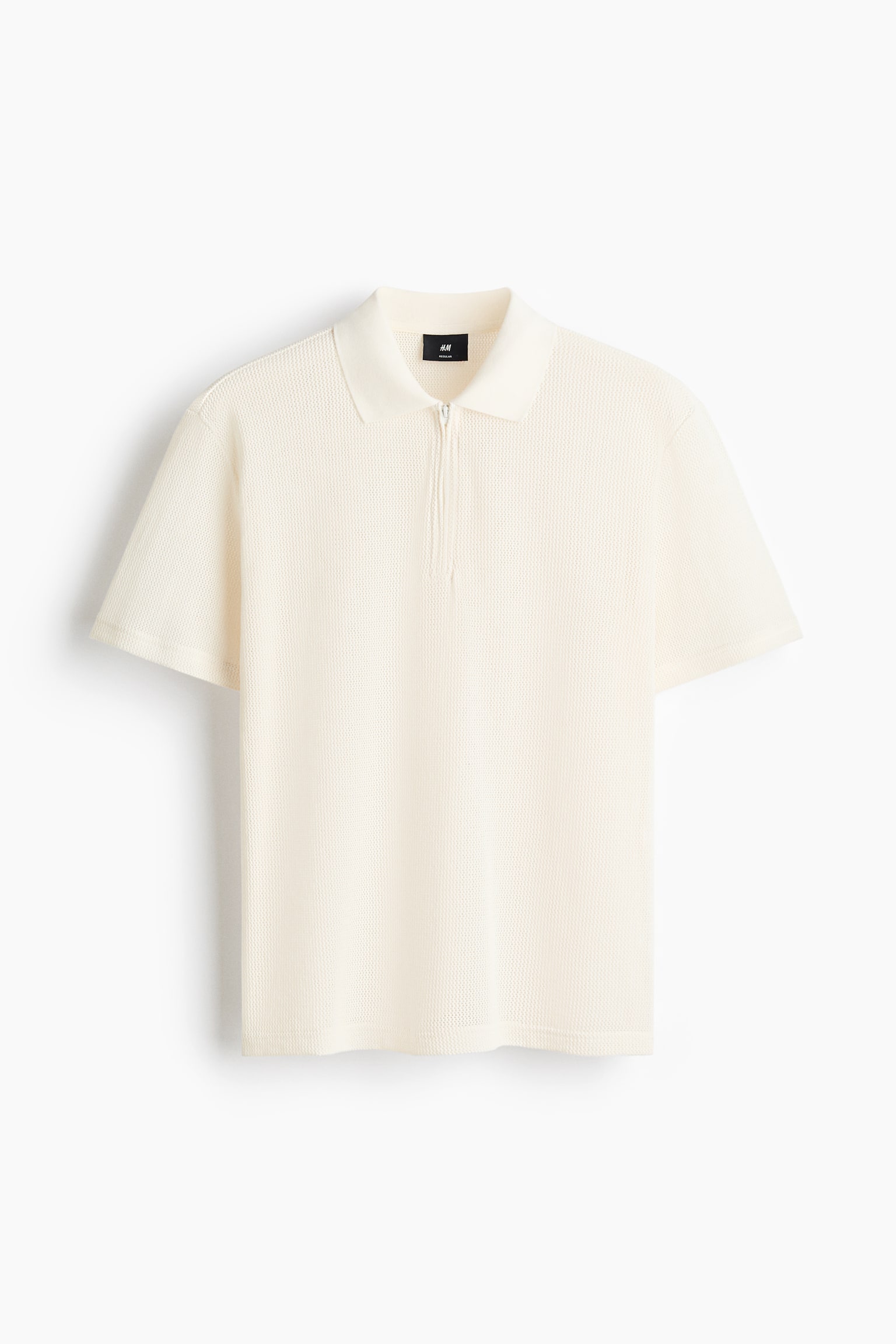 Regular Fit Hole-knit polo shirt - Cream/Dark khaki green/Black - 1