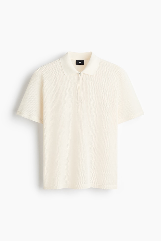 Regular-Fit Open-Knit Polo Shirt - Cream/Black/Dark khaki green - 1
