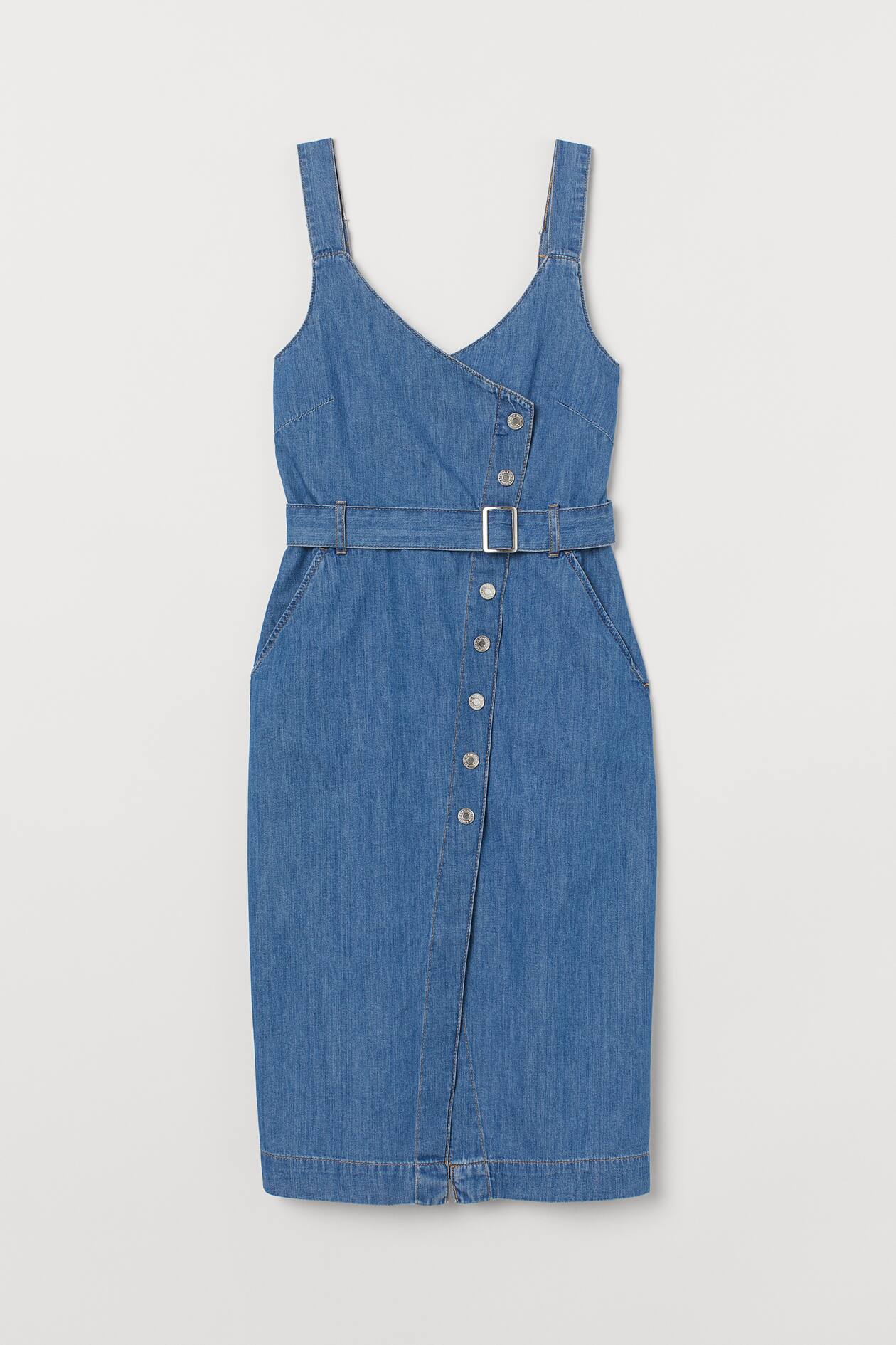 Denim dungaree dress - V-neck - Sleeveless - Denim blue - Ladies | H&M GB