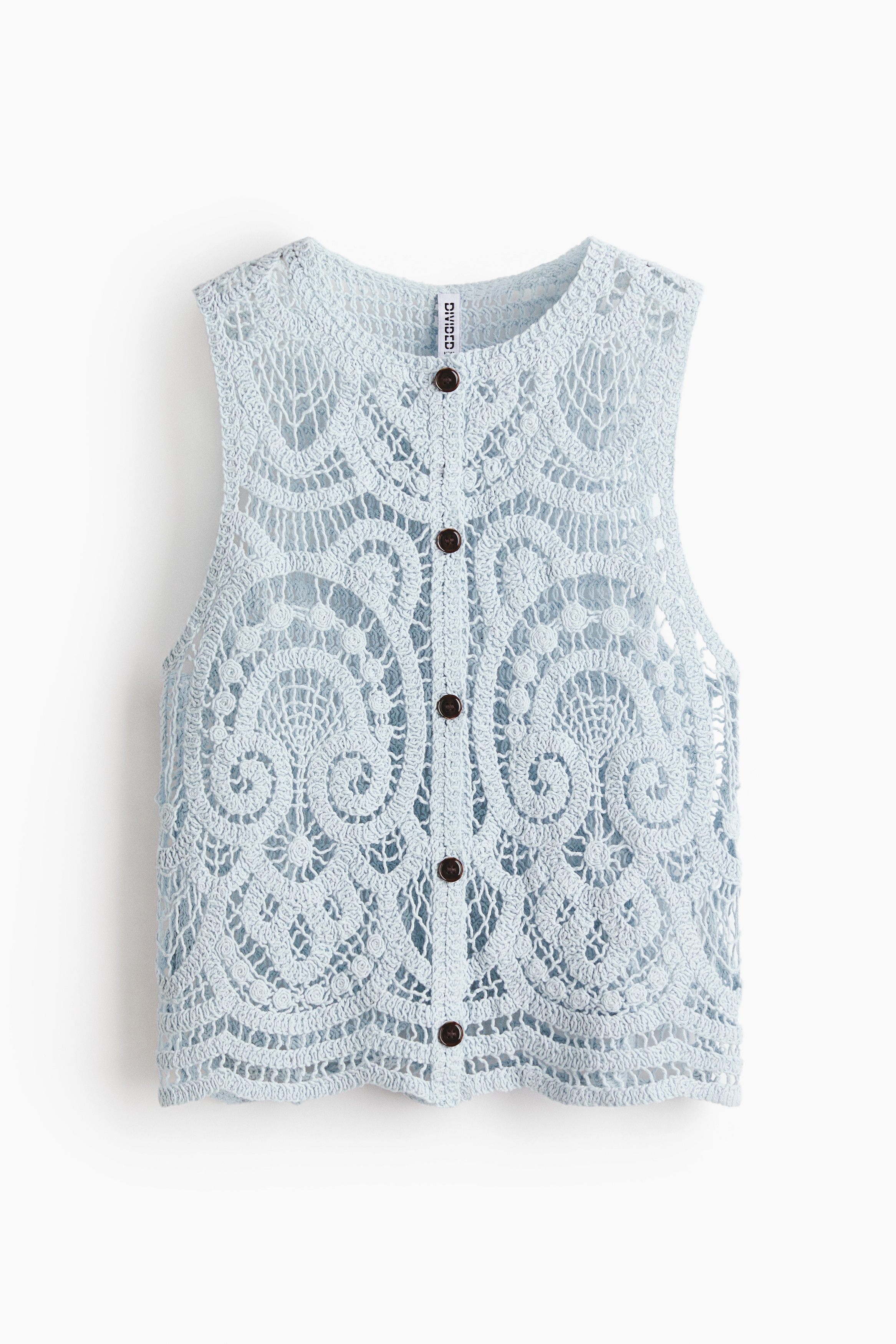 Crochet-look button-front top - Light dusty turquoise