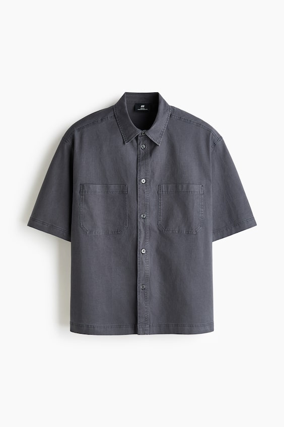 Мужские рубашки H&M Relaxed-Fit Short-Sleeved Cotton Shirt