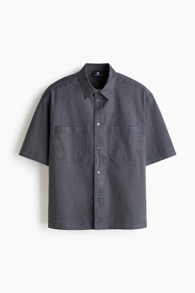 Relaxed-Fit Short-Sleeved Cotton Shirt - Dark gray - 1