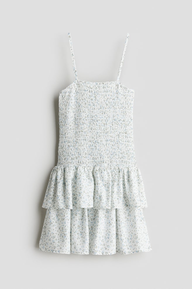 Smocked strappy dress - White/Floral/White/Pink - 1