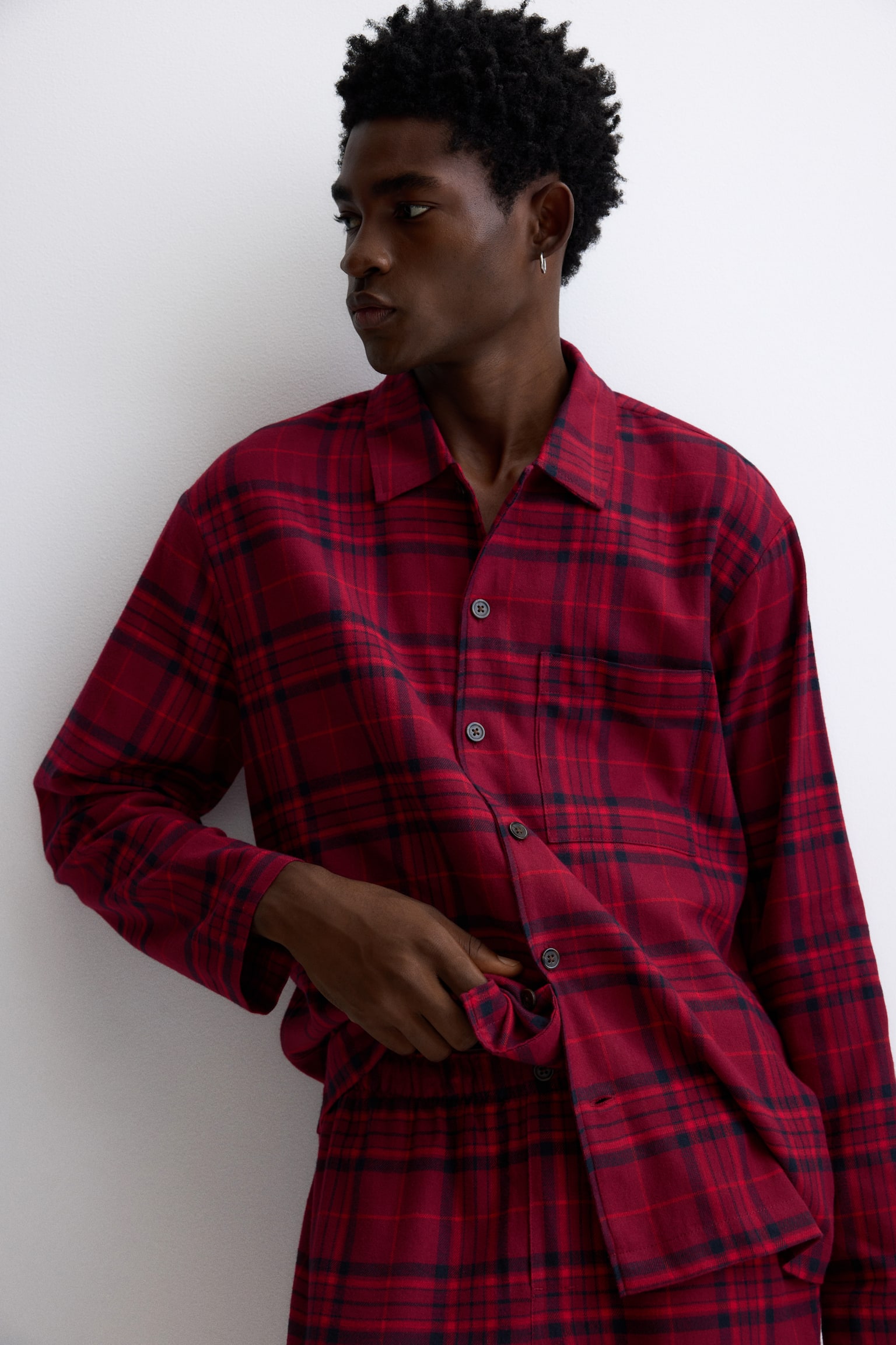 Flannel pyjama shirt and bottoms - Red/Checked/Dark blue/Checked/Dark blue/Checked - 5