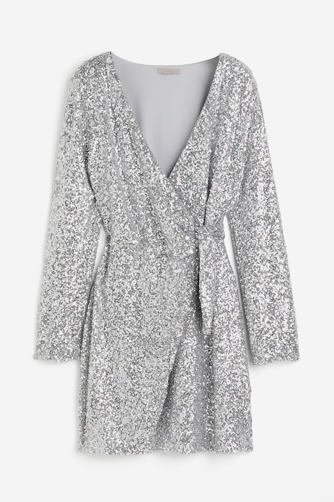 Sequined wrap dress - Silver-coloured/Black - 2
