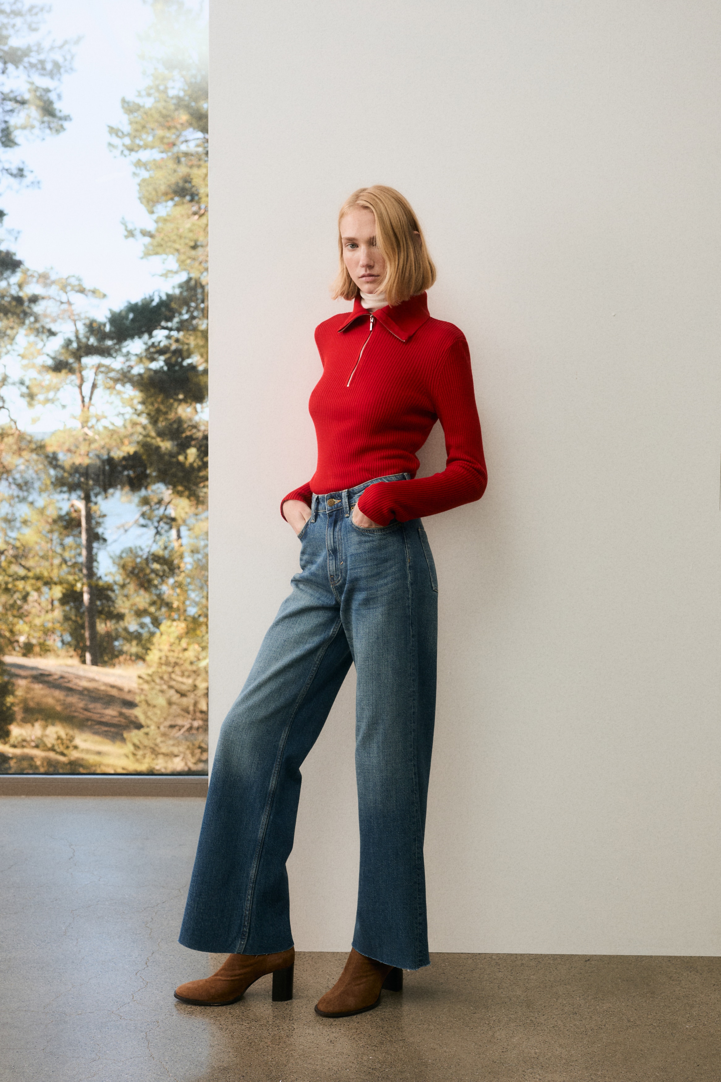 Wide High Jeans - Denim blue/Sepraná černá/Tmavý denim blue/Bílá/Hnědošedá
