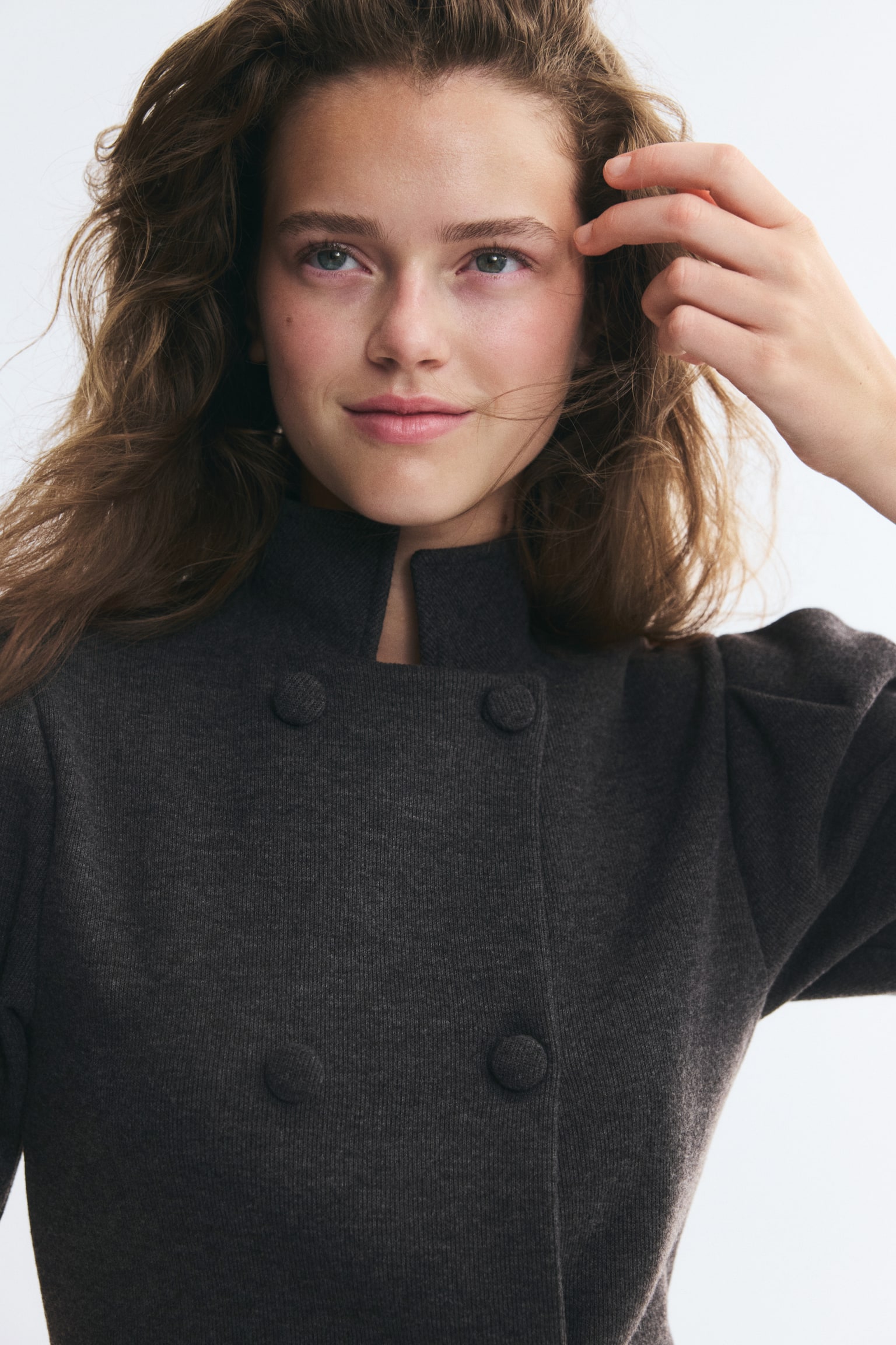 Женский топ H&M Double-Breasted Top with Stand-Up Collar, цвет: Тёмный серый меланжевый — фото 5