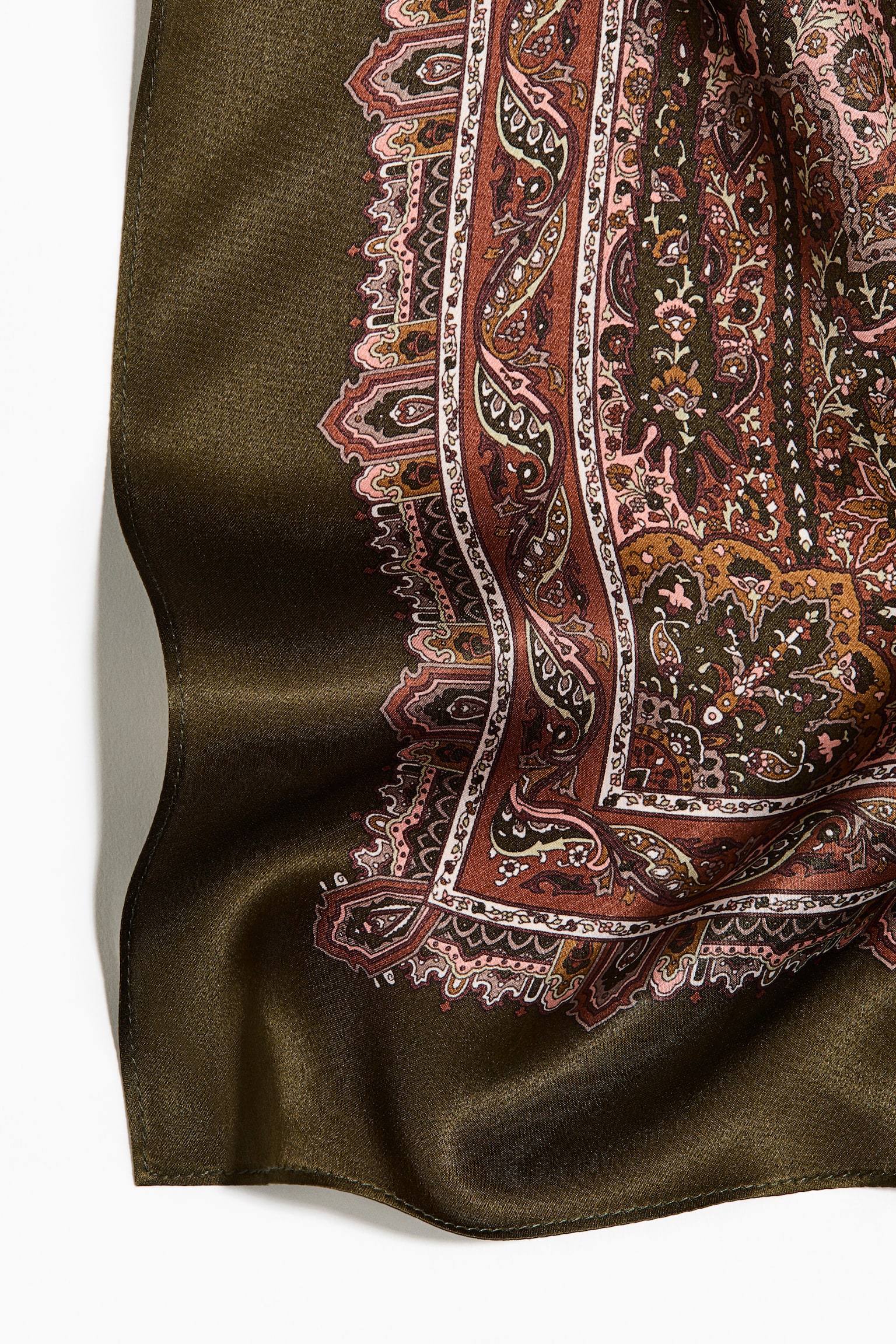 Printed silk scarf - Khaki green/Paisley pattern/Navy blue/Knots/Navy blue/Green/Cream/Bows - 3