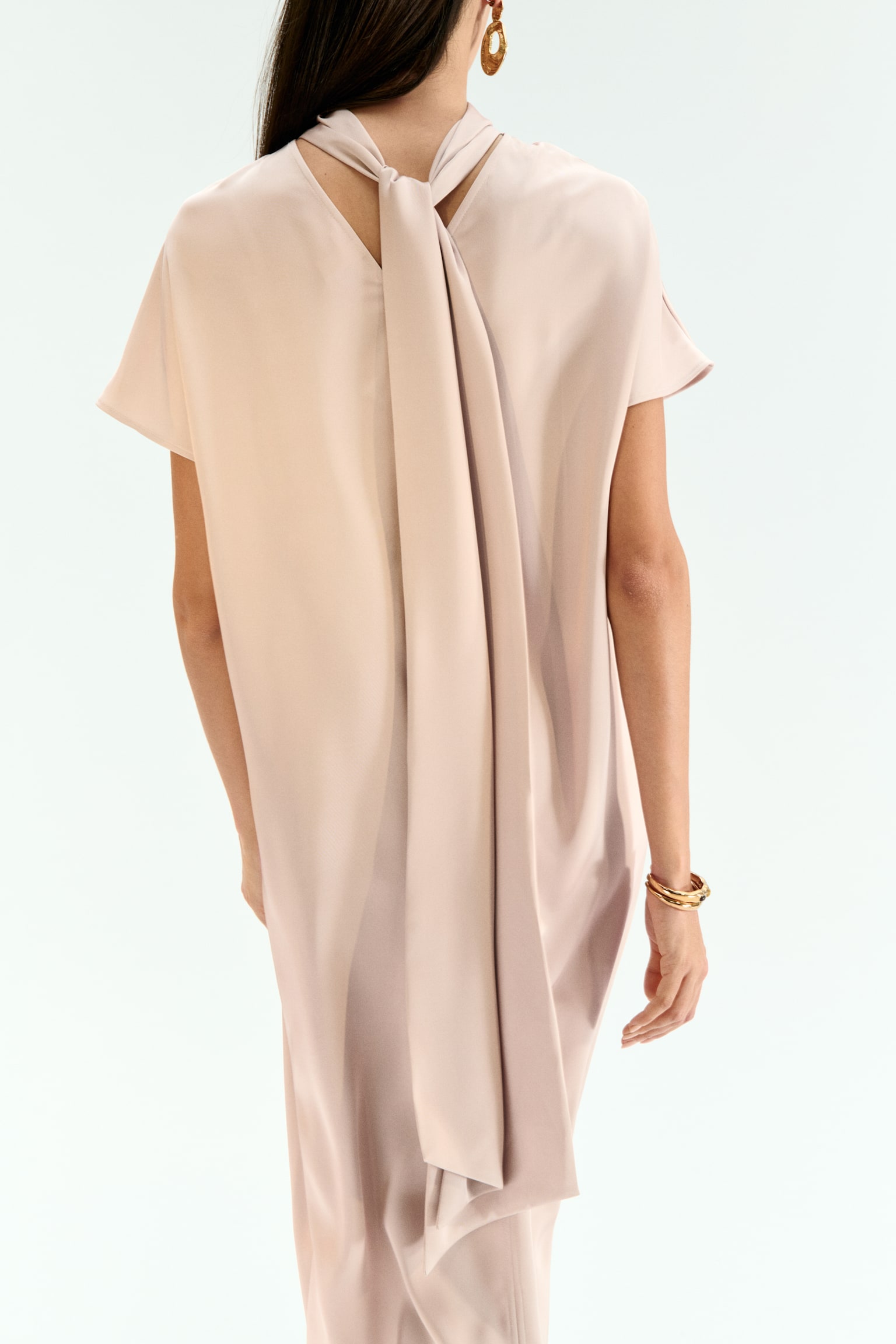 Scarf-Detail Maxi Dress - Powder pink/Dark brown - 3
