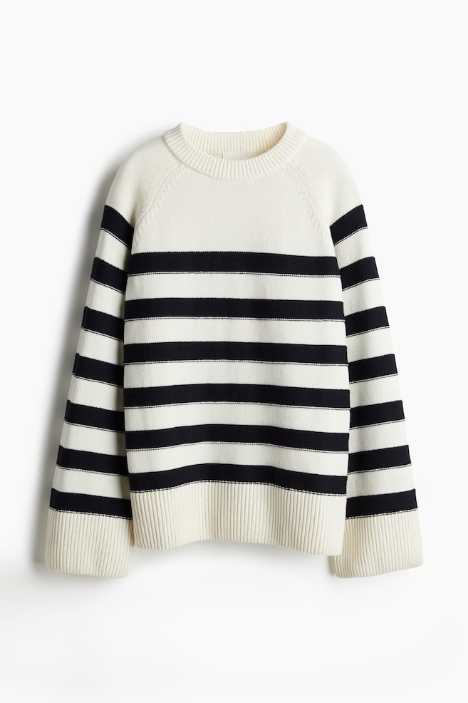 Loose-fit jumper - White/Striped - 1