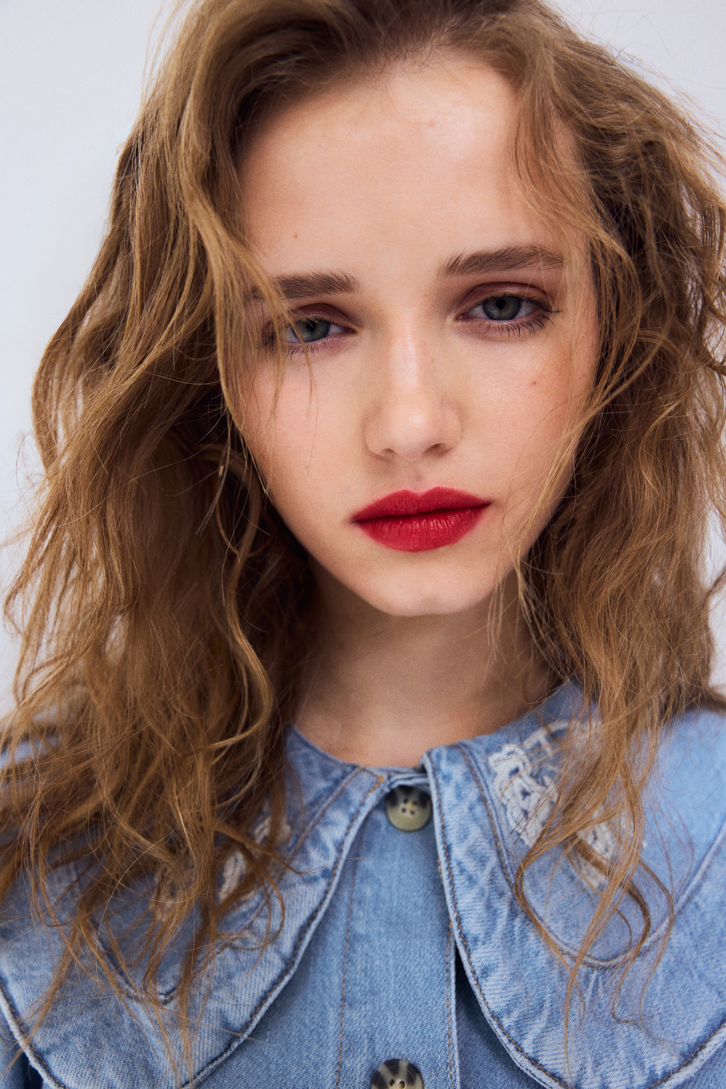 Teksas bluza s kragnom - Svetla teksas plava/cveće