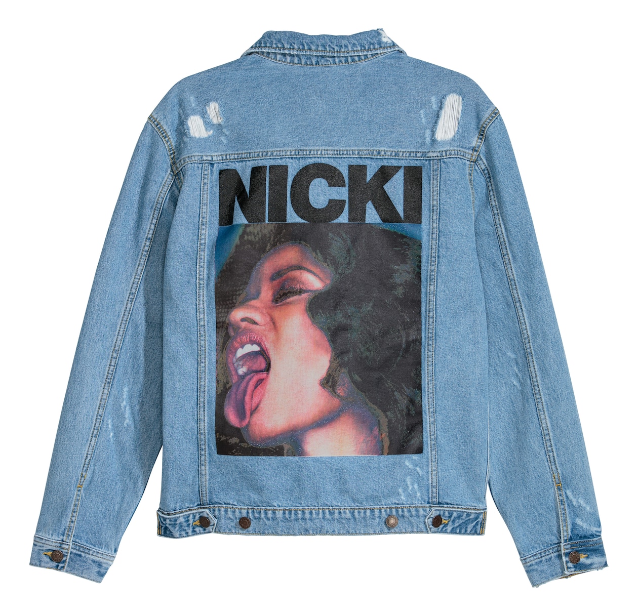 Printed denim jacket Light denim blue/Nicki Minaj Men H&M