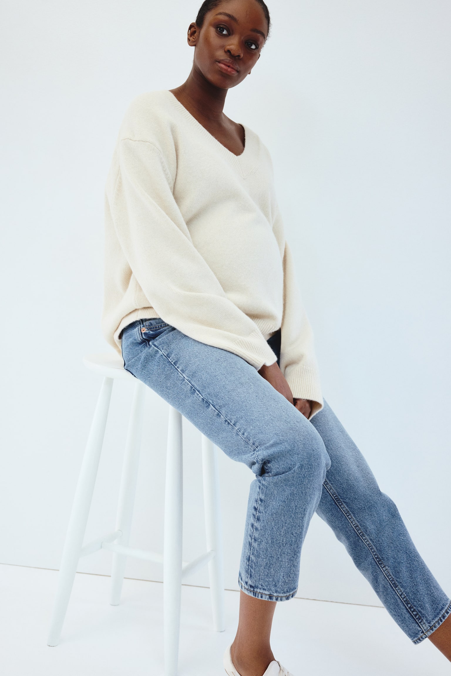 MAMA Slim Mom Ankle Jeans - כחול ג'ינס/לבן - 2