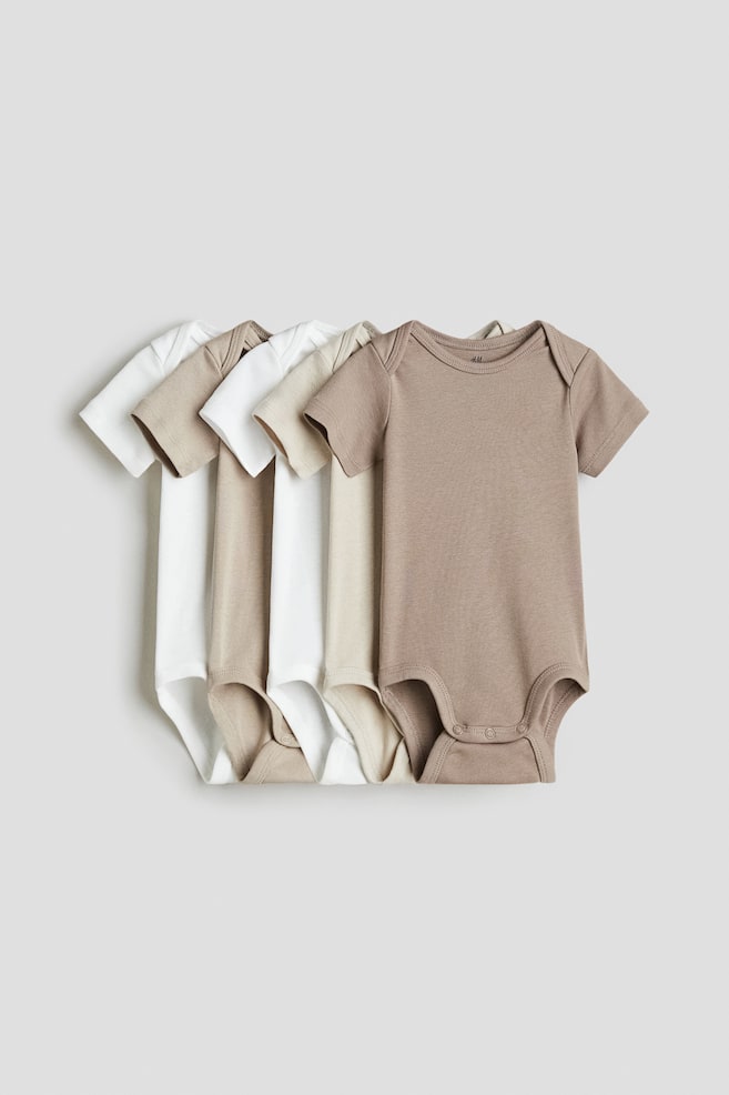 Lot de 5 bodies en coton - Beige foncé/beige clair/Blanc/Light pink/Light grey marl/Dark grey/Light grey marl/Bleu/blanc - 1