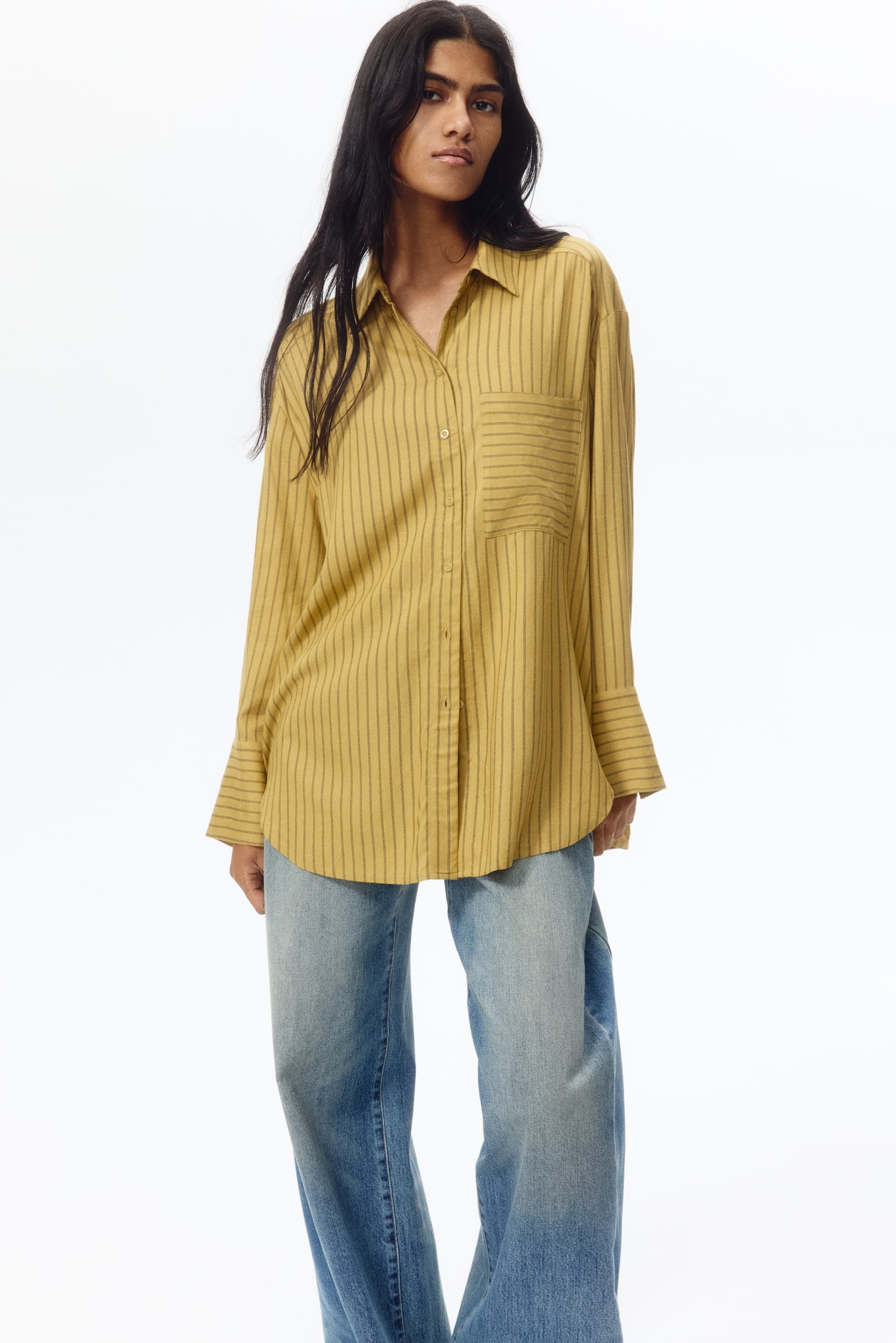 Oversized linen-blend shirt - Beige/Striped/Coral pink/Apricot/Striped/White/Striped - 1