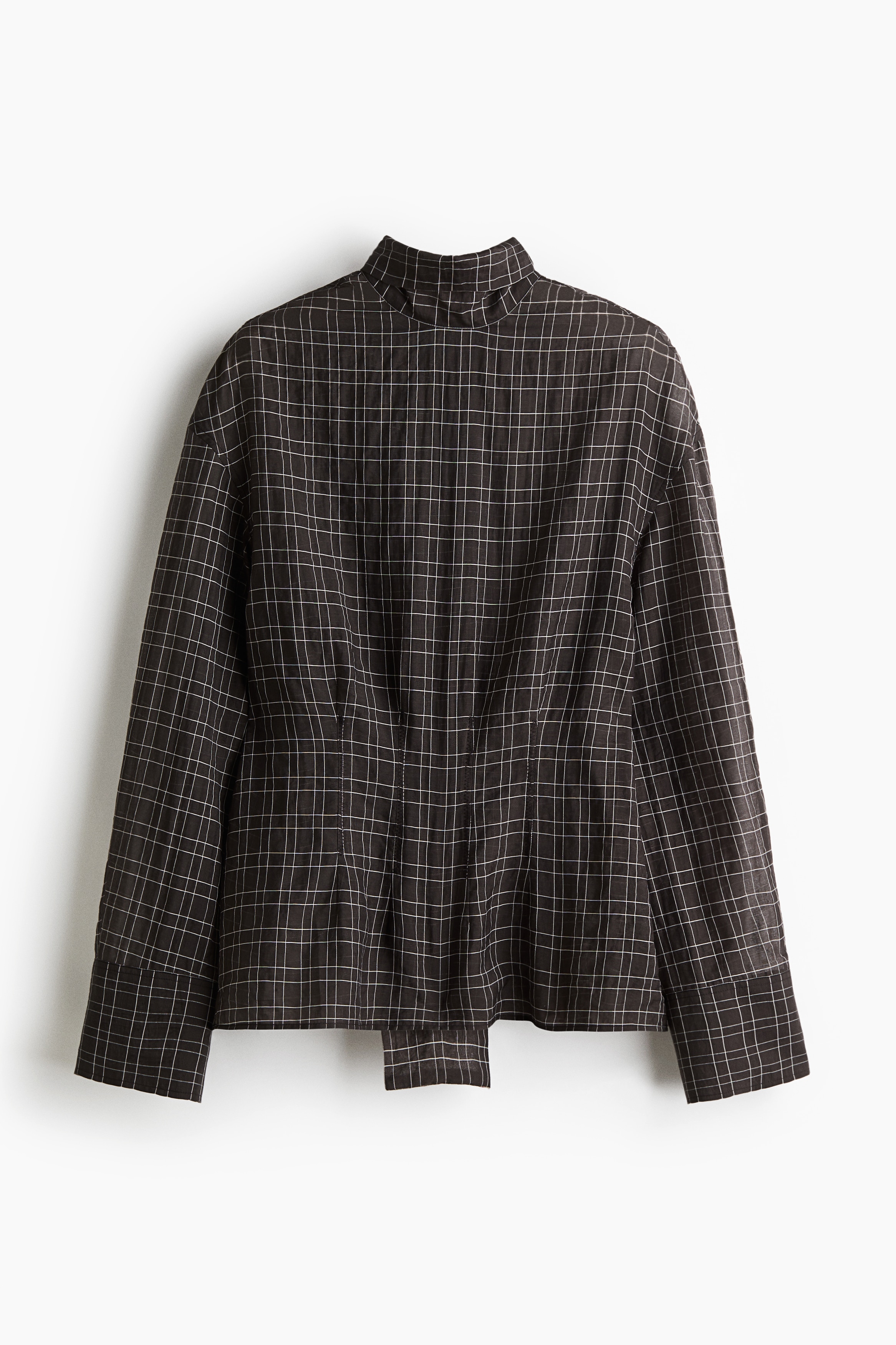 Blouse with Bow Collar - Black/checked