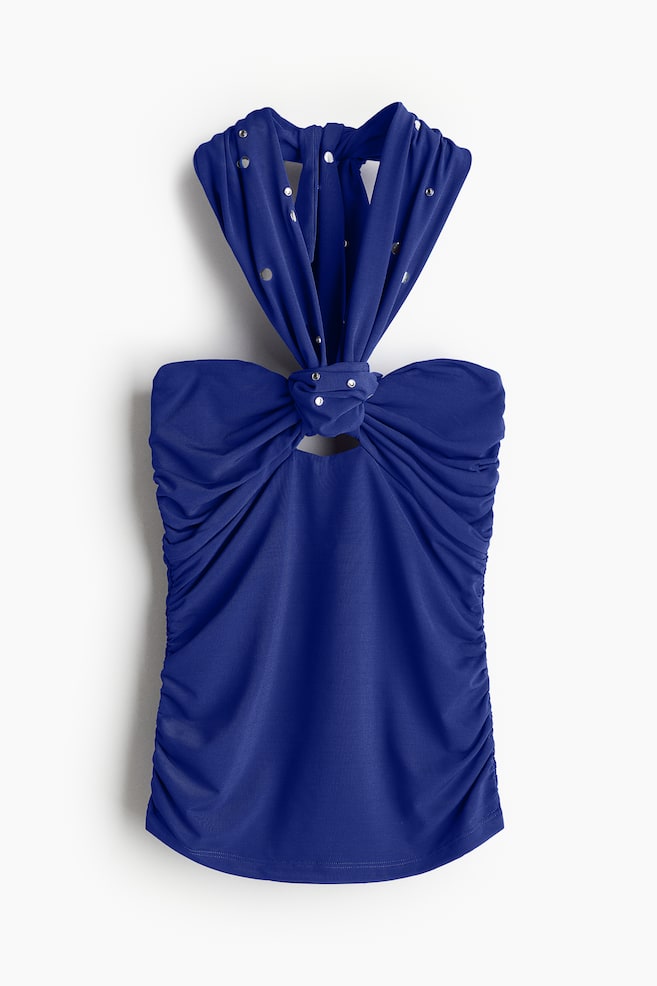 Rhinestone-Detail Halterneck Top - Deep blue - 1