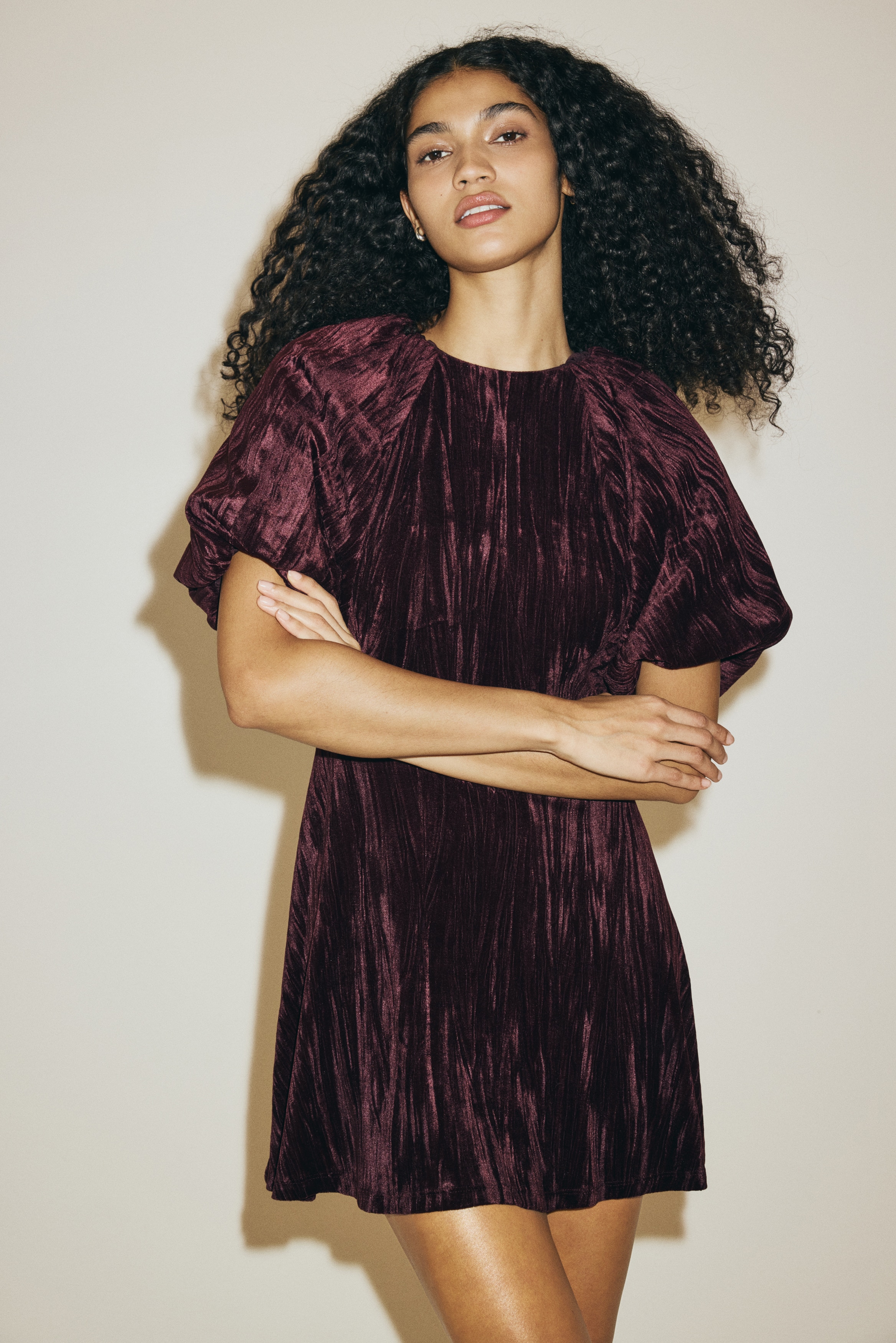 H & M - バルーンスリーブワンピース - レッド