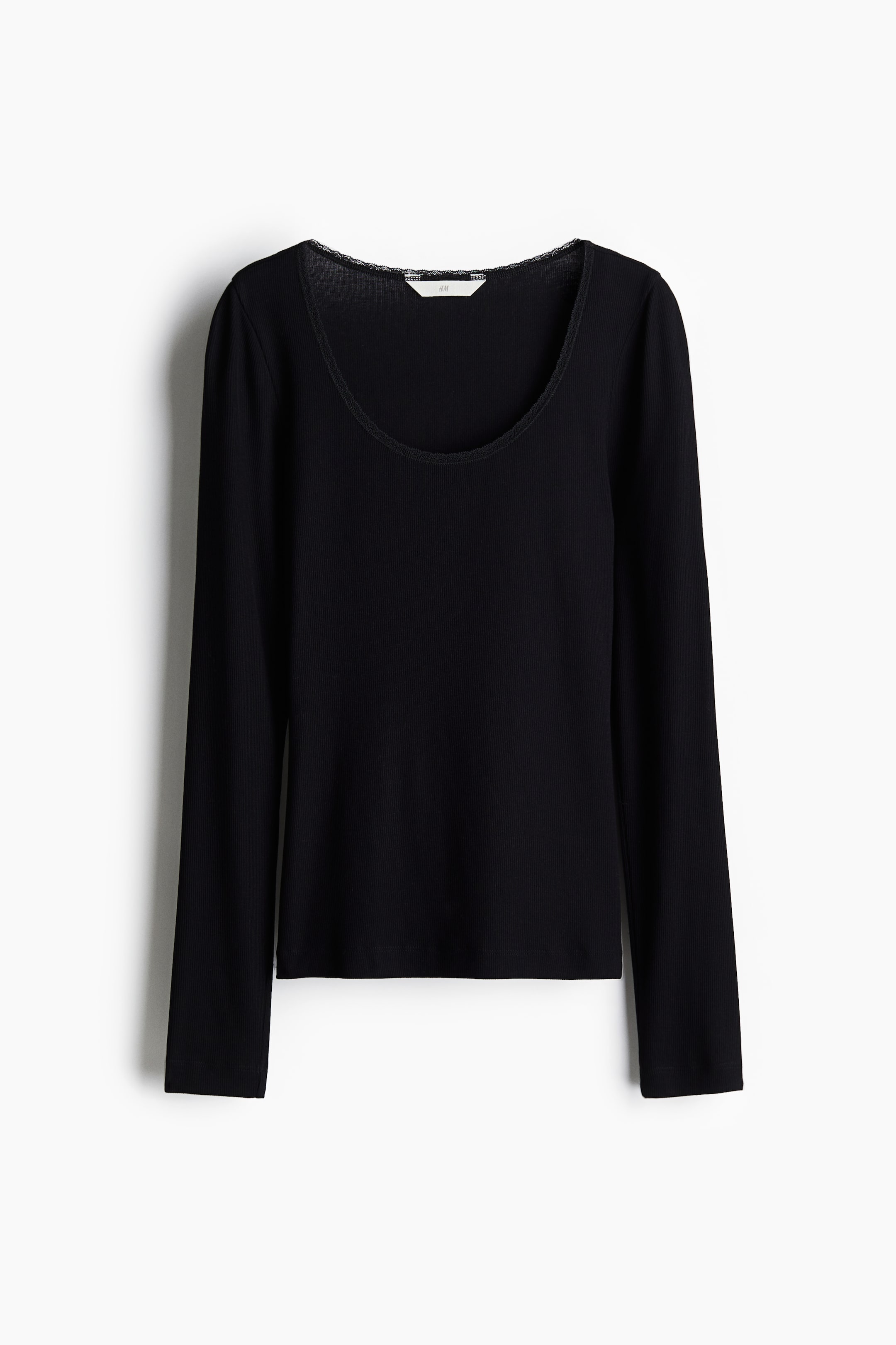 Lace Trimmed Ribbed Top Black Ladies Handm Ie