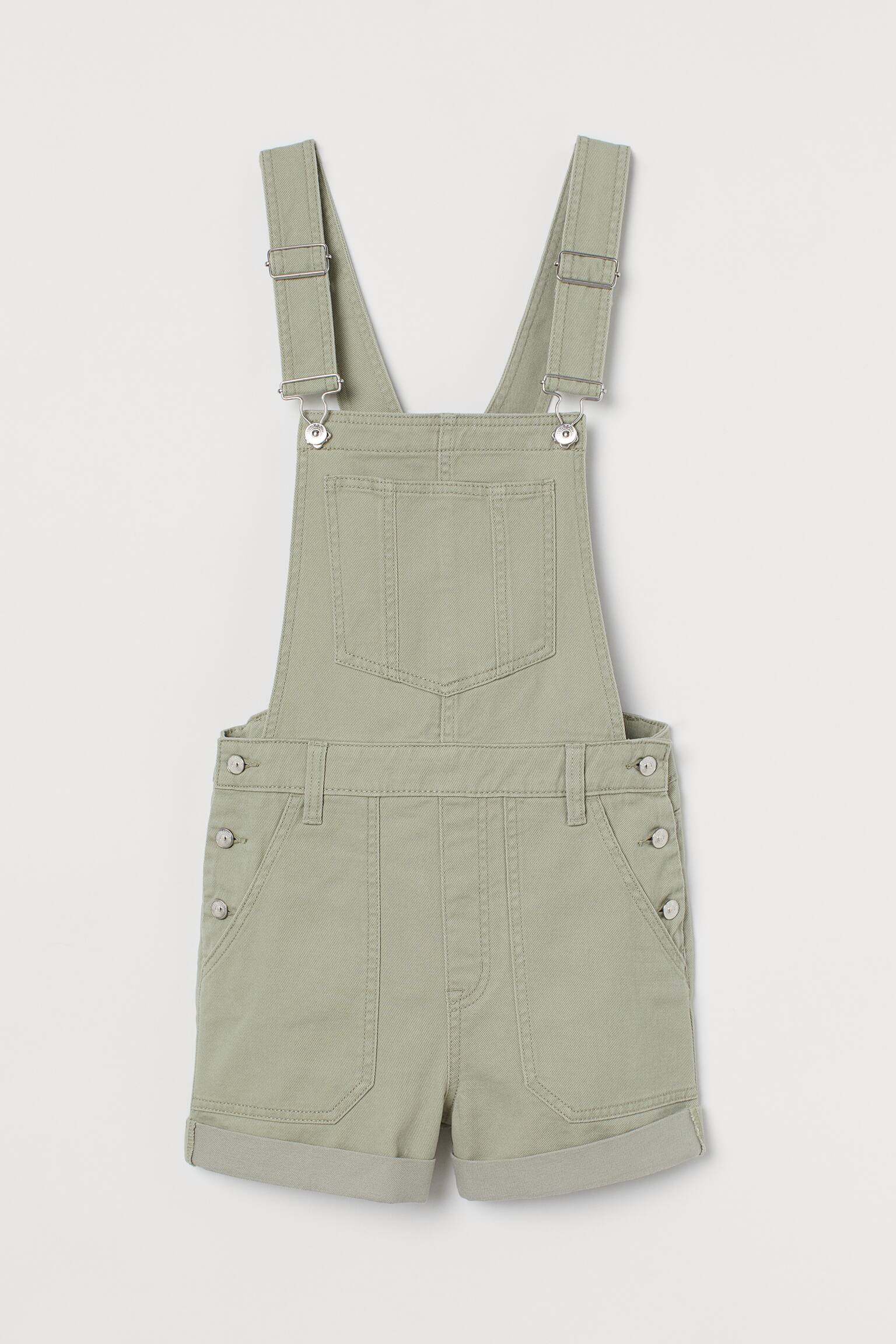 Salopette short en twill - Vert kaki clair