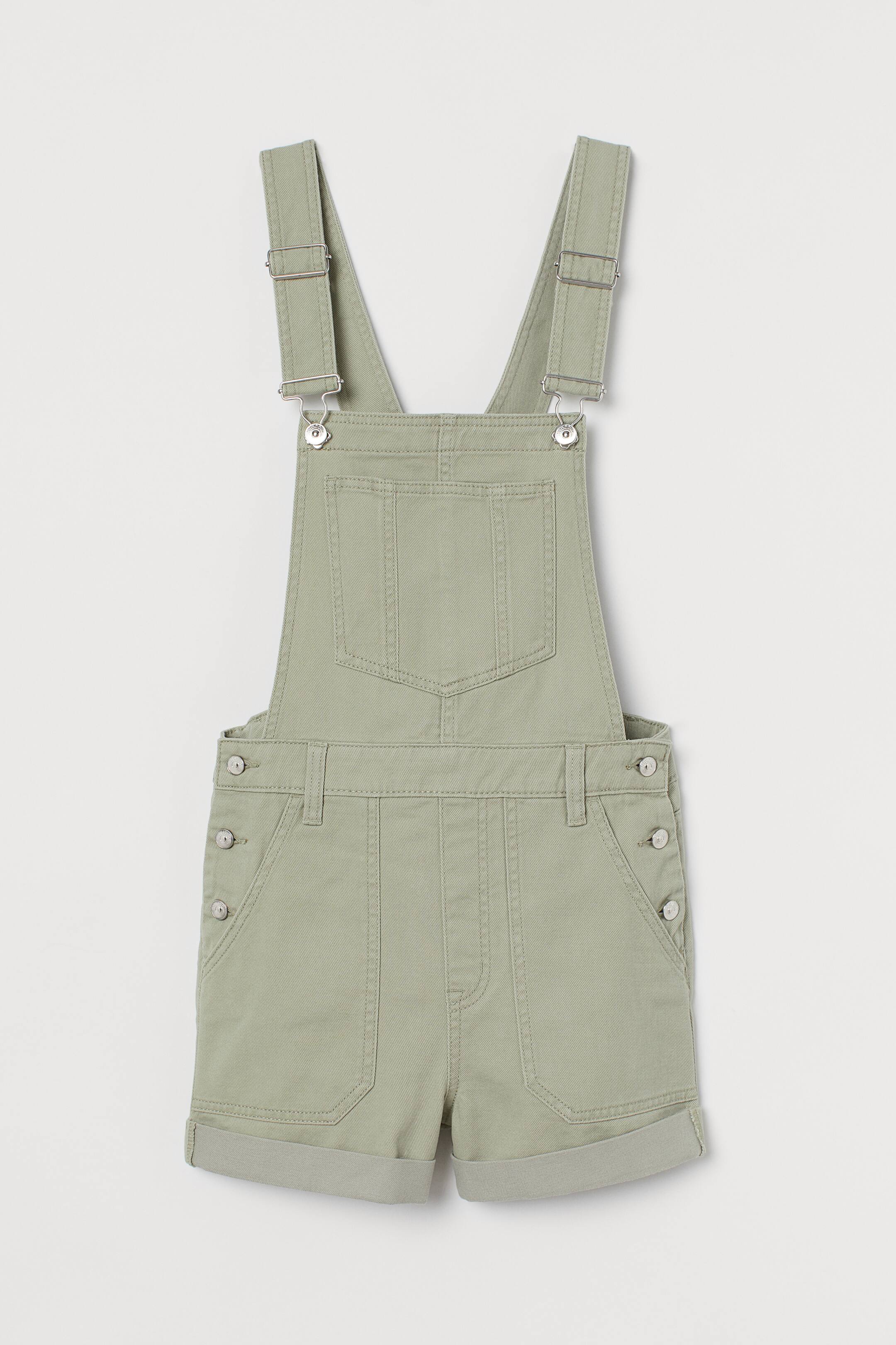 Agrandir l'image: Salopette short en twill - Vert kaki clair - FEMME | H&M BE 1